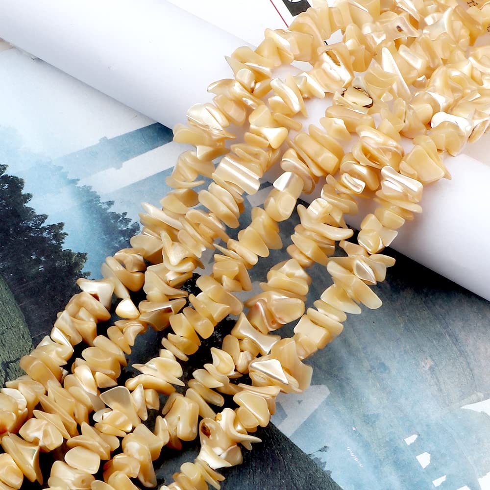 HAAMIIQII 5-8mm Natural Brown Mother of Pearl Shell Chips Irregular Chip Stone Loose Gemstone Beads Energy Healing Beads for Jewelry Making Strand 30 Inch