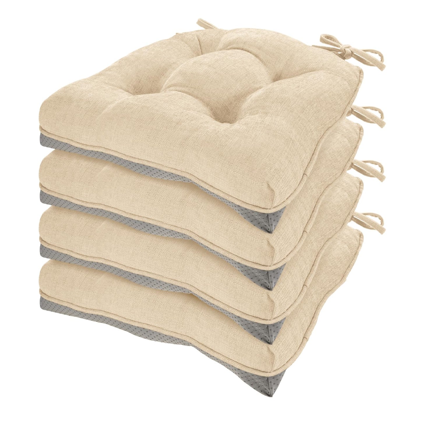 HARBOREST Chair Cushions for Dining Chairs Set of 4 - Chenille Tufted Kitchen Chair Cushions with Ties and Non-Slip Bottom, Foam Chair Pads for Dining Chairs, 17" x 17", Ivory