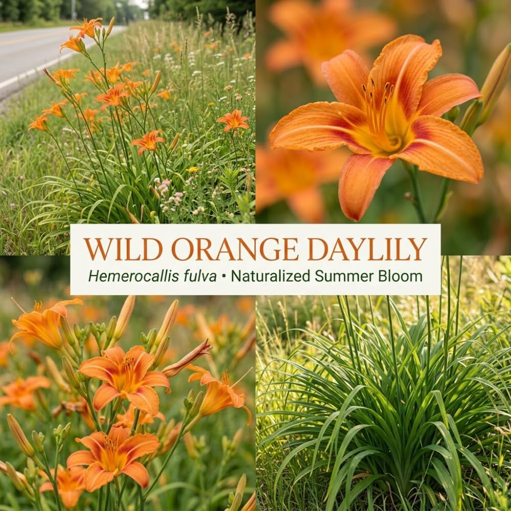 50 Wild Orange Daylily Live Roots, Hemerocallis Fulva, Vigorous Orange Flowering Perennial for Garden Borders