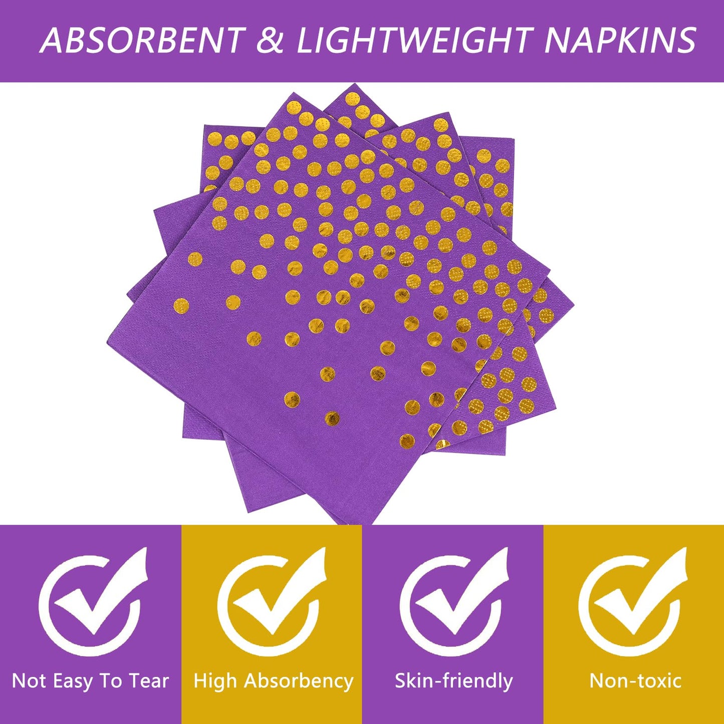 75PCS Paper Plates and Napkins Set - Purple and Gold Dot Disposable Party Dinnerware Includes Paper Plates, Napkins, Forks Decorations for Birthdays, Graduations, Weddings and Holidays, Serves 25