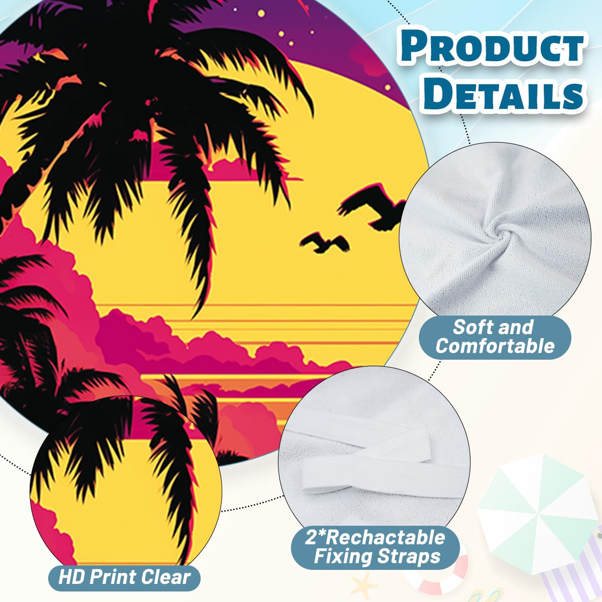 2 PCS Sunset Lounge Chair Towel Cover, Coconut Trees Beach Chair Covers, Chaise Lounge Cover with Pockets for Pool Sunbathing Beach Garden Courtyard Outdoor Trips, 85" X 30"