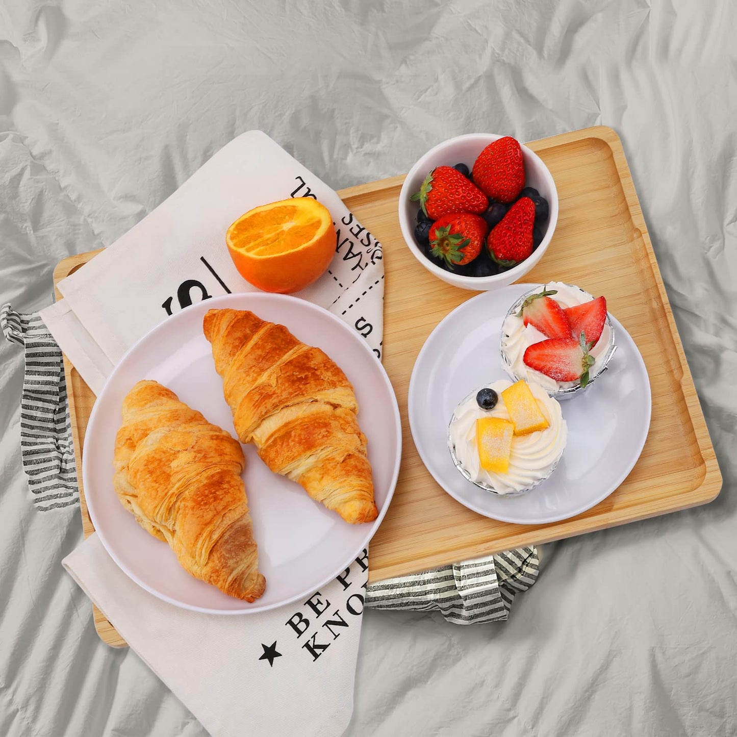 Webacoo Bamboo Tray with Handles - Lightweight Serving Tray for Breakfast in Bed, Coffee Table, BBQ, Kitchen, Ottoman & Party - Perfect for Lap, Couch & Gifting - Large Size Wood Tea Tray - 15”x10”