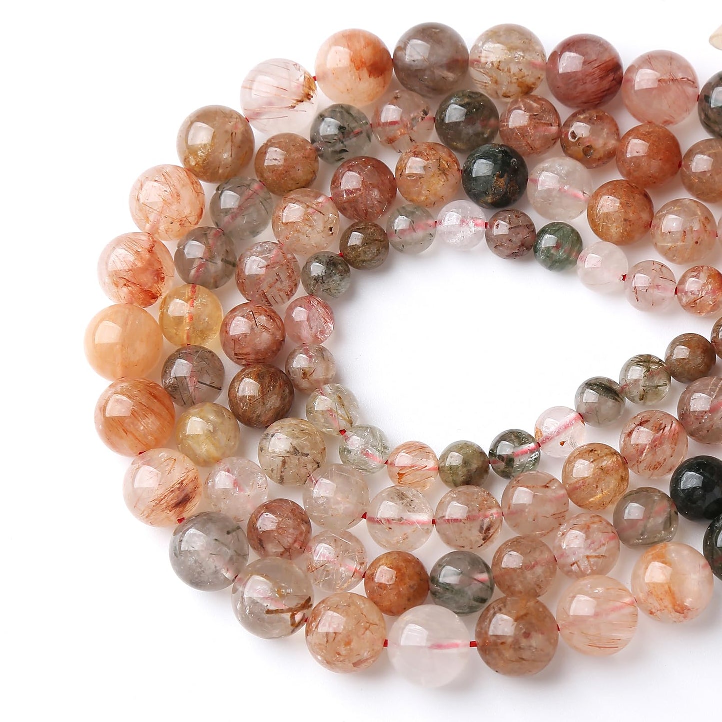 A+ Colorful Rutilated Quartz Crystal Beads Natural Stone Round Loose Beads for Jewelry Making DIY Bracelet Necklace Accessories 8mm 45pcs