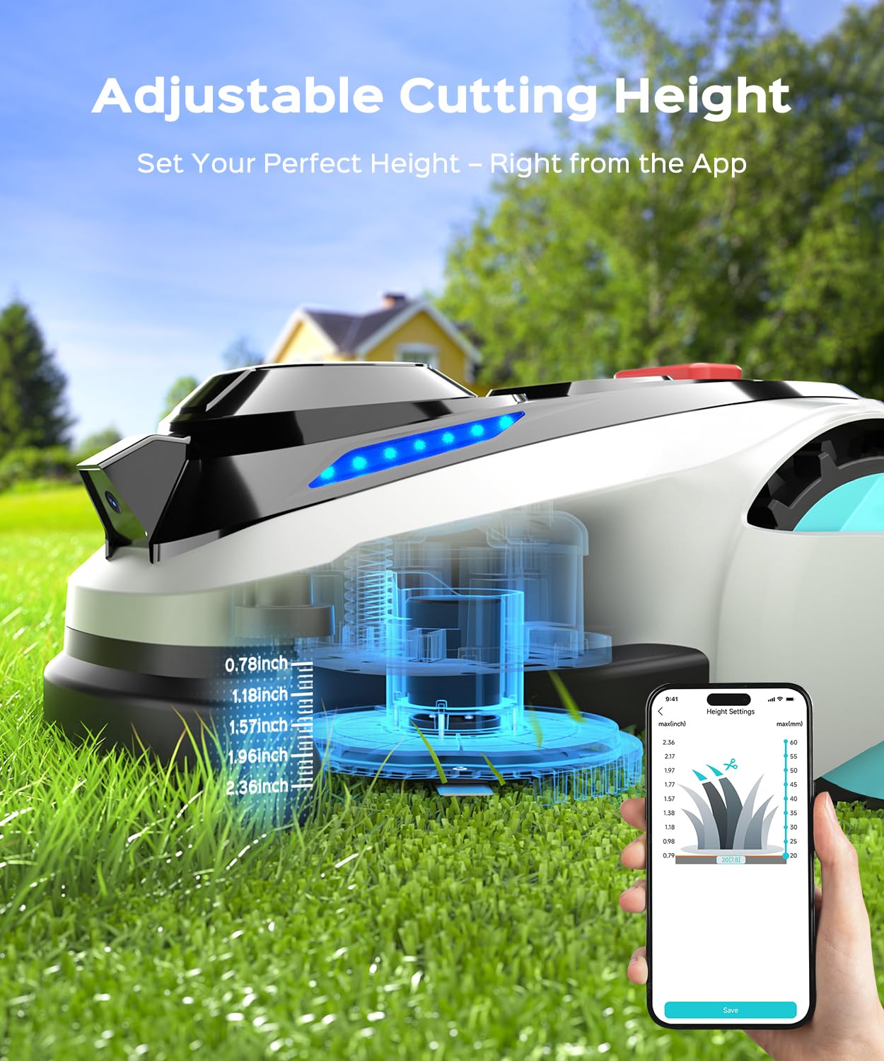 YARDCARE N1600 PRO Wireless Robotic Lawn Mower, RTK & Vision Navigation, Up to 0.4 Acre Coverage, Smart App Control, Multi-Zone Mapping, Systematic Mowing Robot