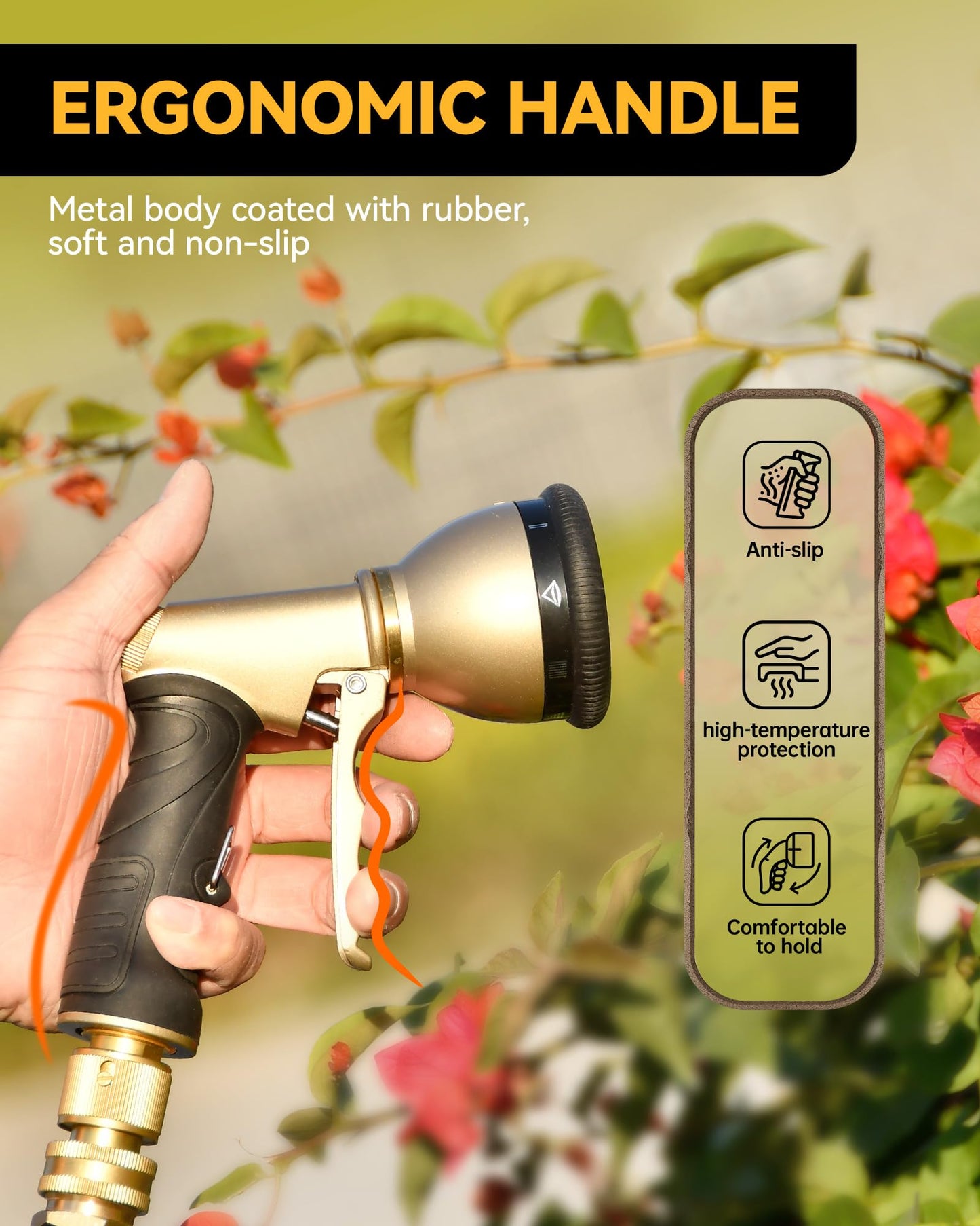 RAINPOINT Garden Hose Nozzle, 9 Spray Patterns Hose Sprayer Nozzle, Heavy Duty Metal Water Hose Nozzle, Adjustable Hand Sprayer, Watering Plants and Lawn, Pet Showering (Nozzle, Gray)