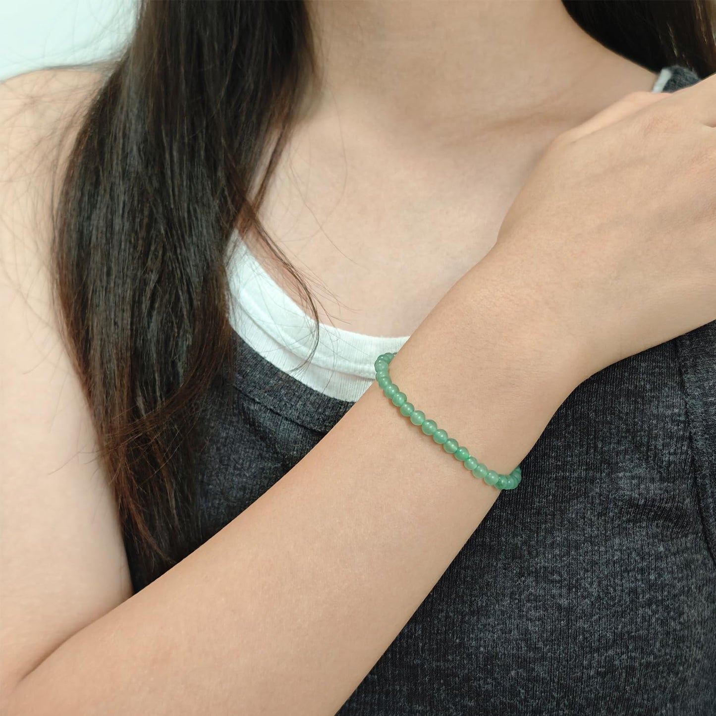 CHCCOYE 4mm Natural Healing Gemstone Bracelet Handmade Yoga Stretch Elastic Bracelet Stress Relief Crystal Jewelry for Men and Women (4mm, Green Aventurine)