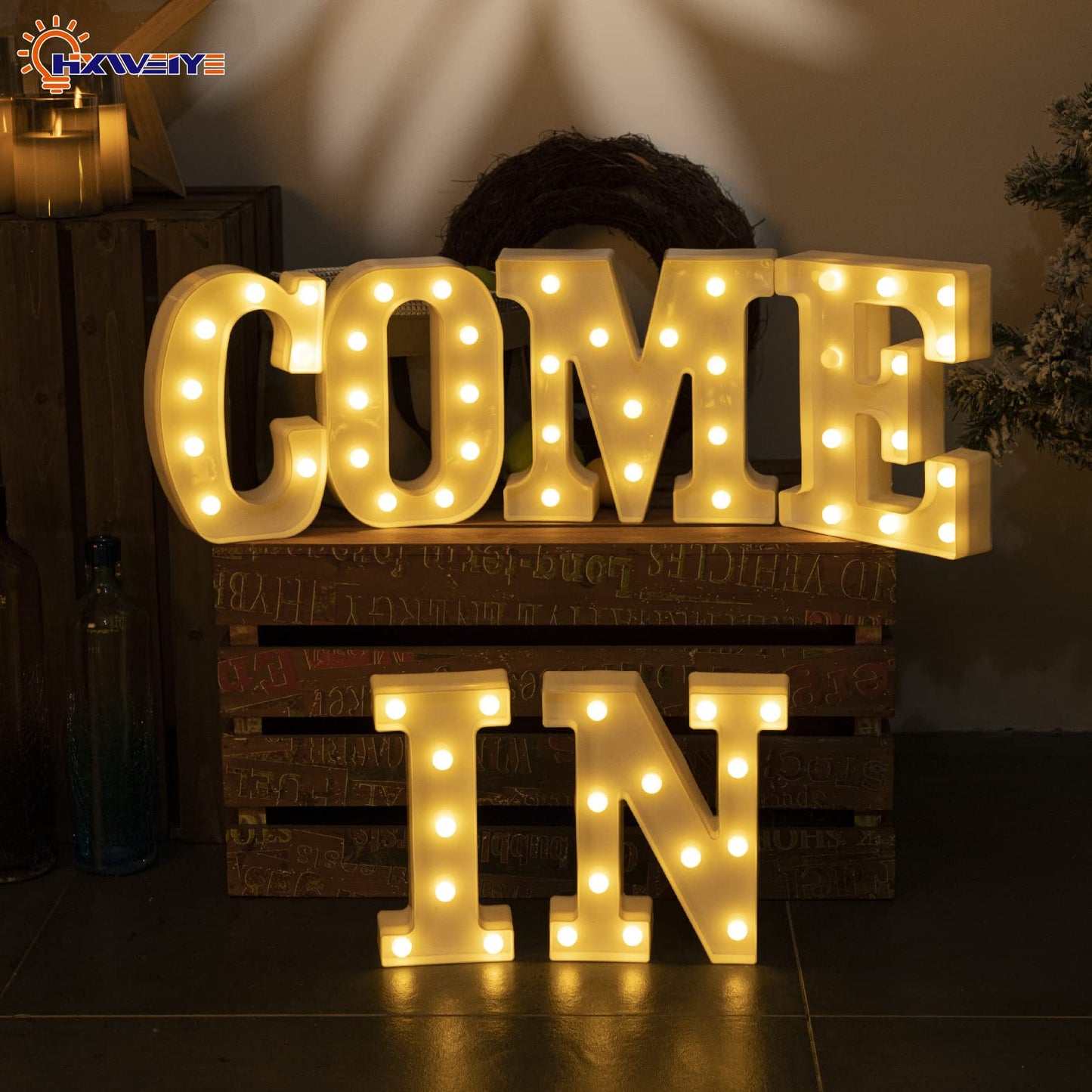 HXWEIYE LED Marquee Letters Lights Sign C, 26 Alphabet Light Up Letters and Number 0-9 Number Warm White Led Letter for Bar Party Birthday Home Wedding Décor