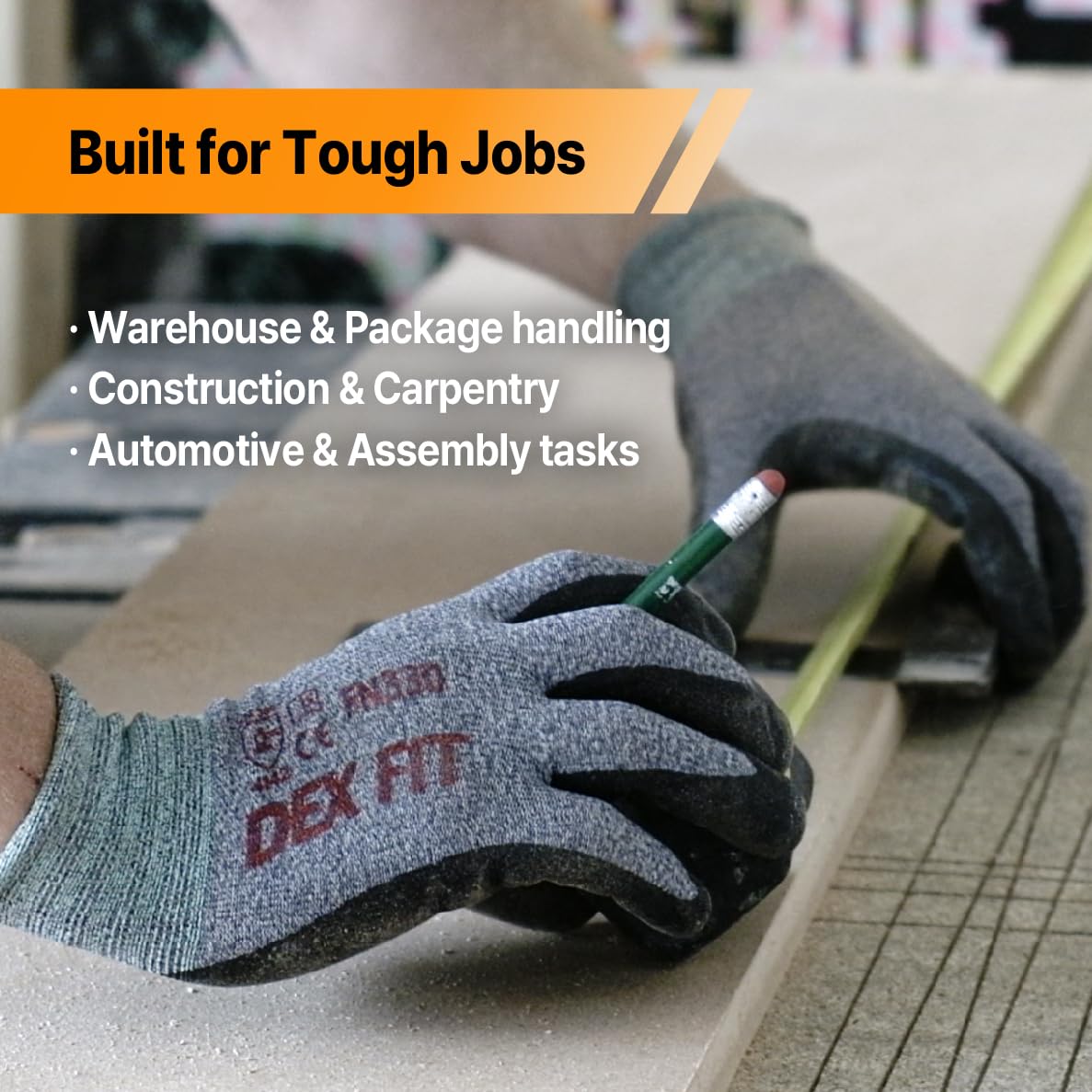 DEX FIT Nitrile Work Gloves FN330, 1 Pair, 3D-Comfort Stretchy Fit, Firm Grip, Thin & Lightweight, Touch-Screen Compatible, Durable, Breathable & Cool, Machine Washable; Black XL (10)