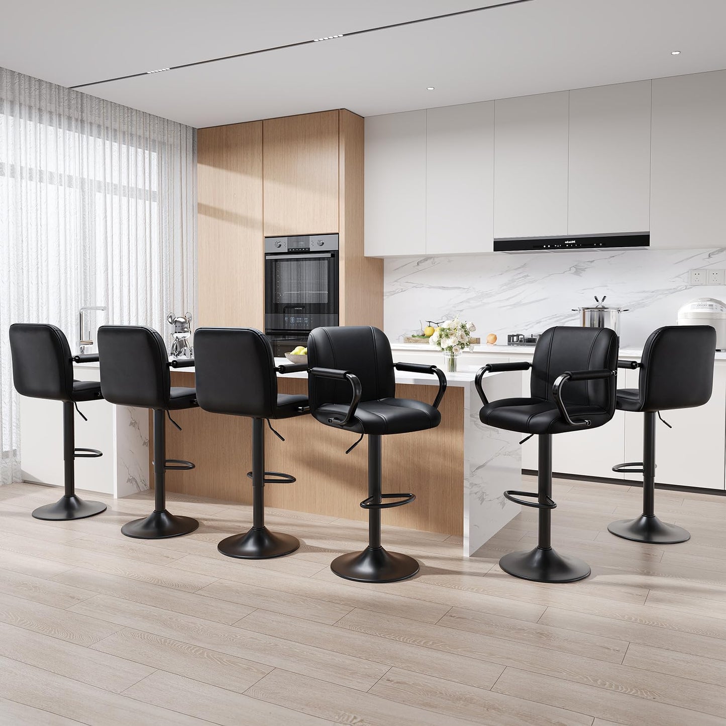 MALOL Set of 2 Modern Bar Stools with Backs - Adjustable High Chairs for Kitchen Island, Barstools for Home Bar, Island Stools, Sillas Altas para Barra de Cocina, Black PU Leather