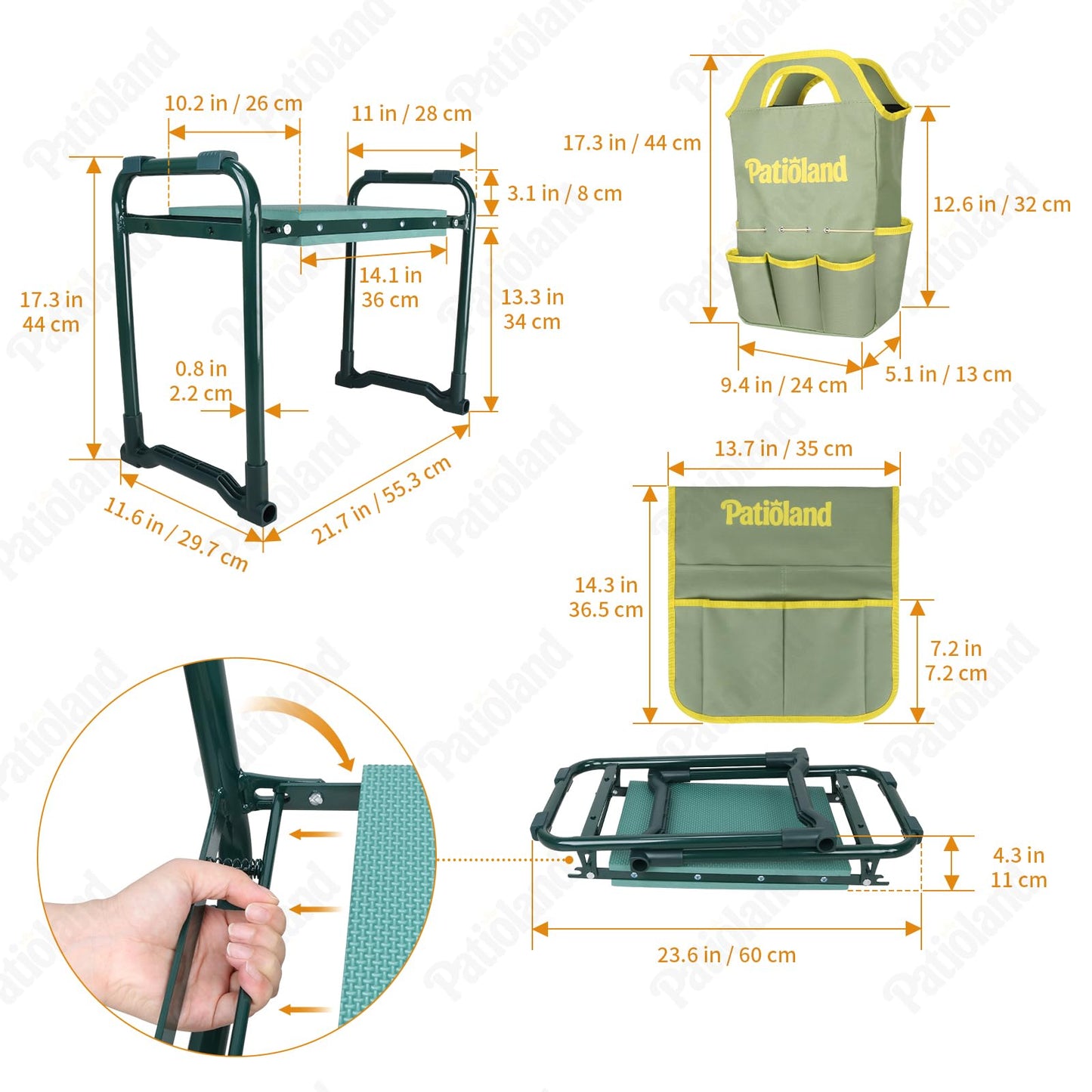 Garden Kneeler and Seat with 1 Gardening Tool Pouch and 1 Tool Bag, 10.2" Widen Heavy Duty Thicken Soft Kneeling Pad, Folding Garden Stool, Outdoor Yard Work Seat, Ideal Gardening Gifts for Mom, Women