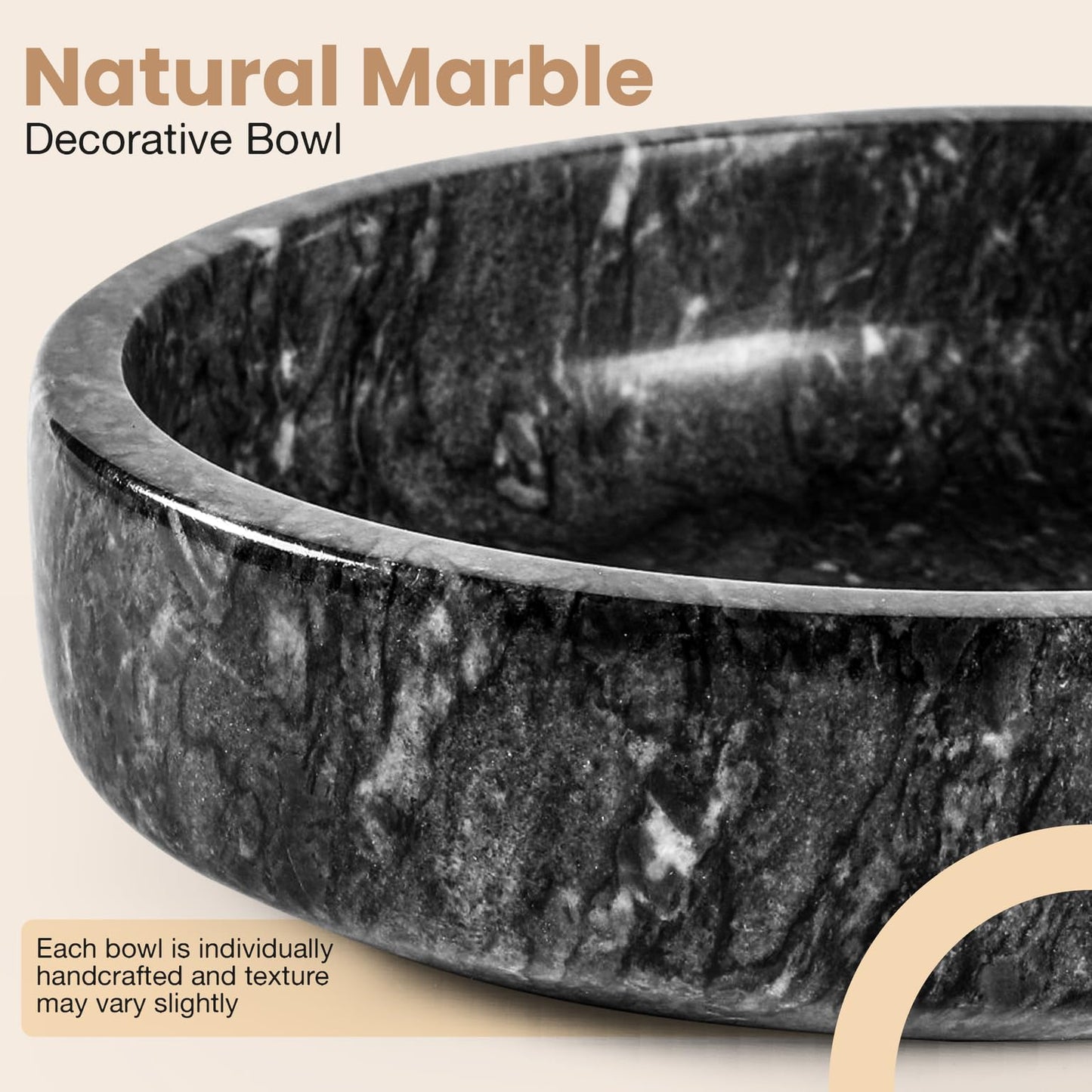 FNTSTICGOODS Marble Decorative Bowl - 7.5" Natural Black Solid Marble Centerpiece - Handmade Stone Fruit Bowl - Catch-All or Key Bowl for Kitchen - Modern Minimalist Decor