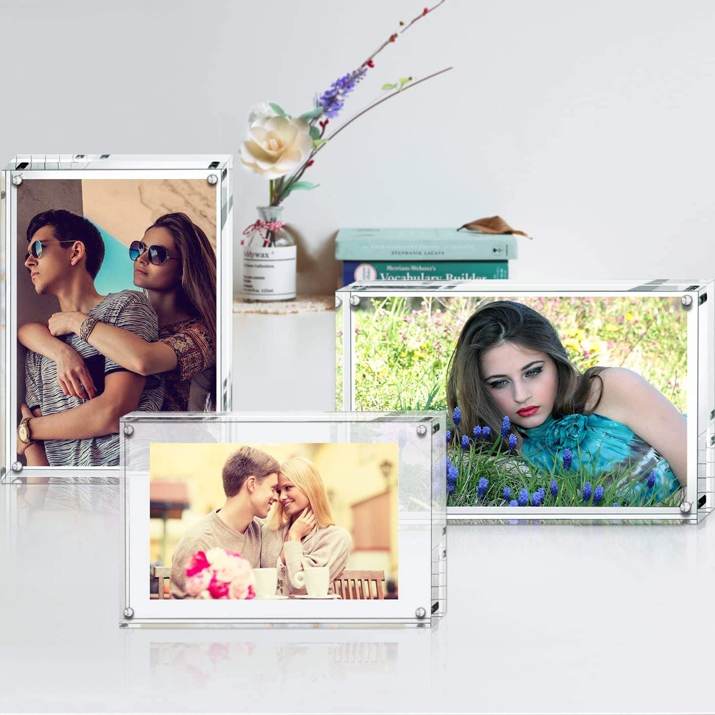 Boxalls Acrylic Photo Frame 9 x 13 cm (3.5 x 5 inch), Double Sided Picture Frame with Magnetic, Clear Frameless Desktop Photo Block