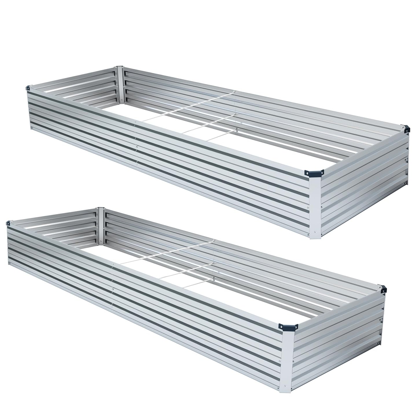 Meberam 2 Pack 8x2x1FT Galvanized Raised Garden Beds Kit Outdoor Metal Gardening Planter Box for Vegetable Elevated Flower Herbs,Silver