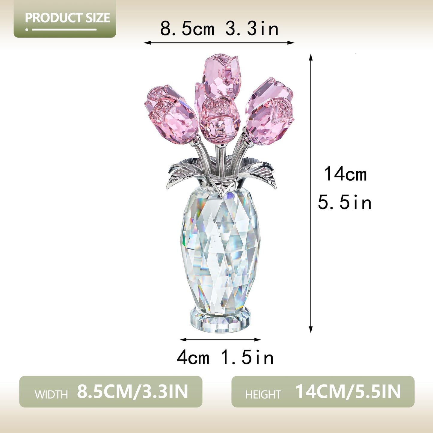 LOULIQIGIFT Crystal Pink Flowers Bouquet Romantic Art Glass Rose Flower Figurine Gifts for Women on Mother's Day Birthday Wedding Anniversary