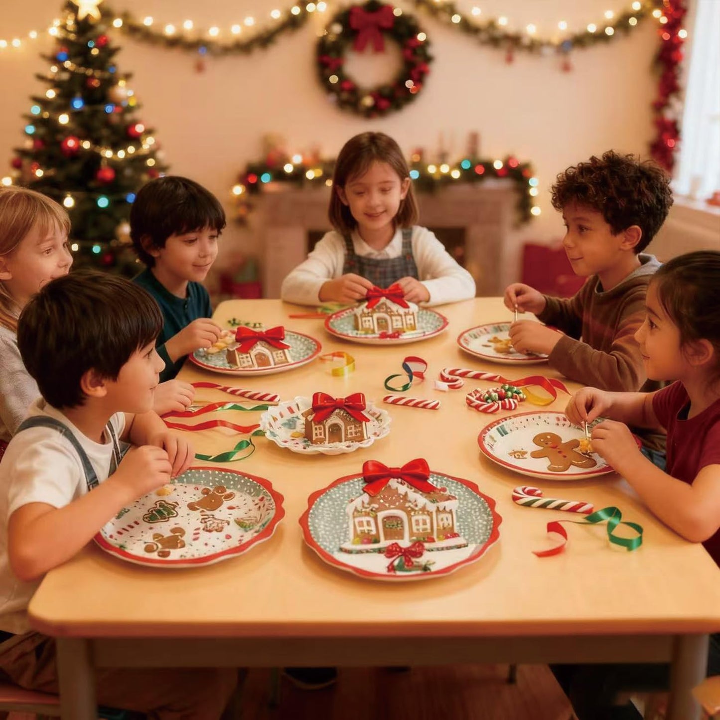 PAMMYAN Gingerbread House Paper Plates, 25 Set for kids Xmas Man Paper Plates, Perfect for School Gingerbread Party Christmas Winter Holiday Favor Supply Party