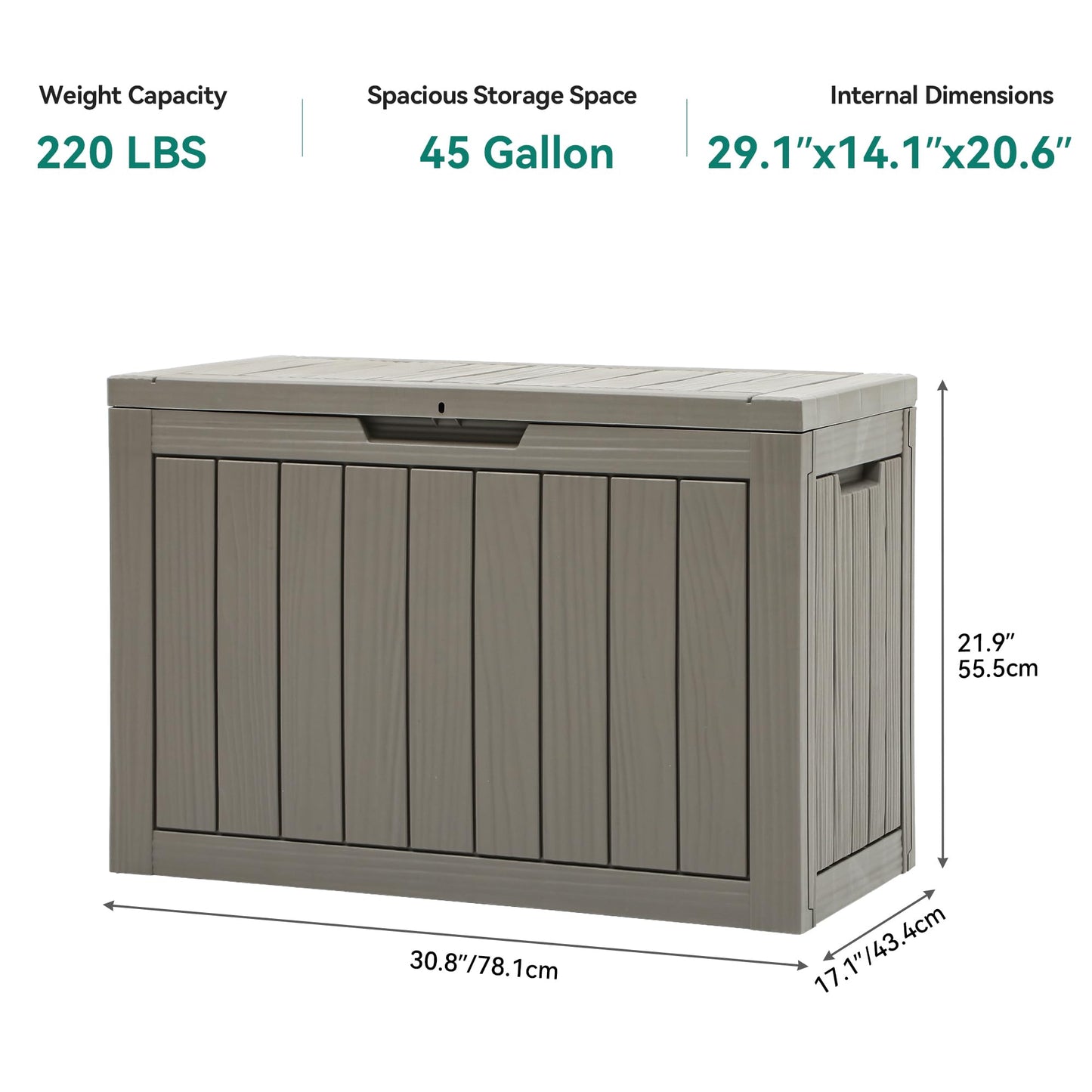 YITAHOME 45 Gallon Deck Box, Outdoor Storage Box for Patio Cushions, Outdoor Tools, Gardening Tools, Sports Equipment, and Throw Pillows, Lockable and Waterproof, Brown