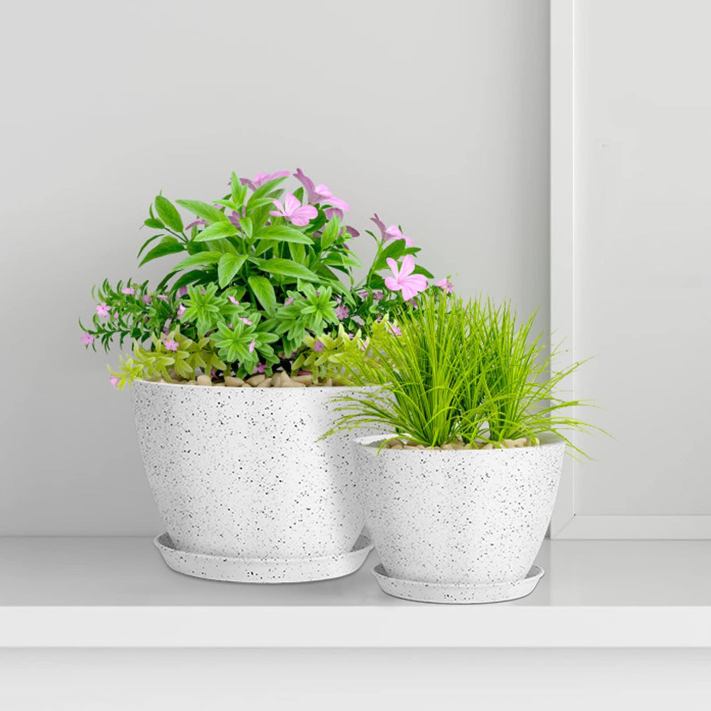 lokeisna 5 Pcs Plant pots, 7.5/6.5/5.7/4.9/4.1 inch Pots for Plants, Flower Pot Indoor Modern Decorative Plant Pot, Plant Pots Indoor with Drainage and Saucer for All House Plants, Spray Spots