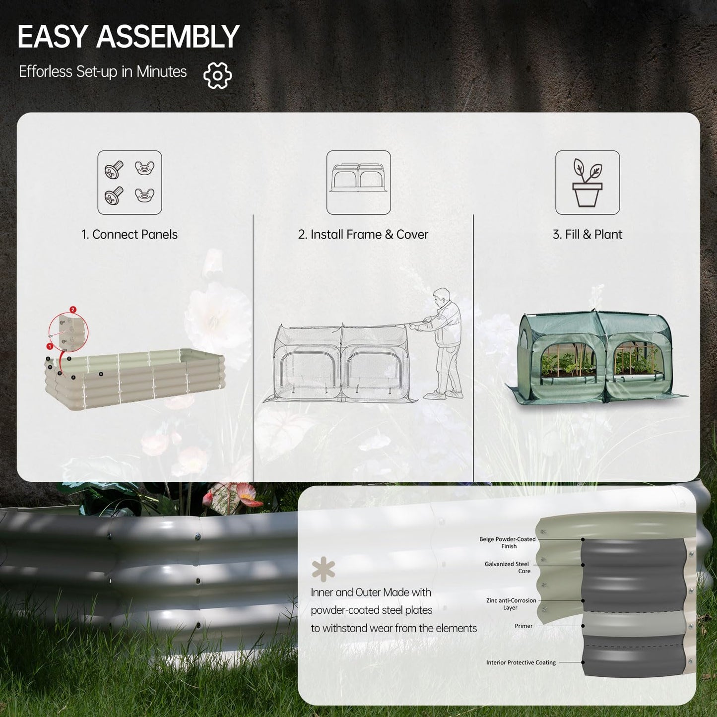 Pop up Tunnel Greenhouse Cover Plant Tent with 4x2FT Riased Garden Bed Set ,Raised Planter Box