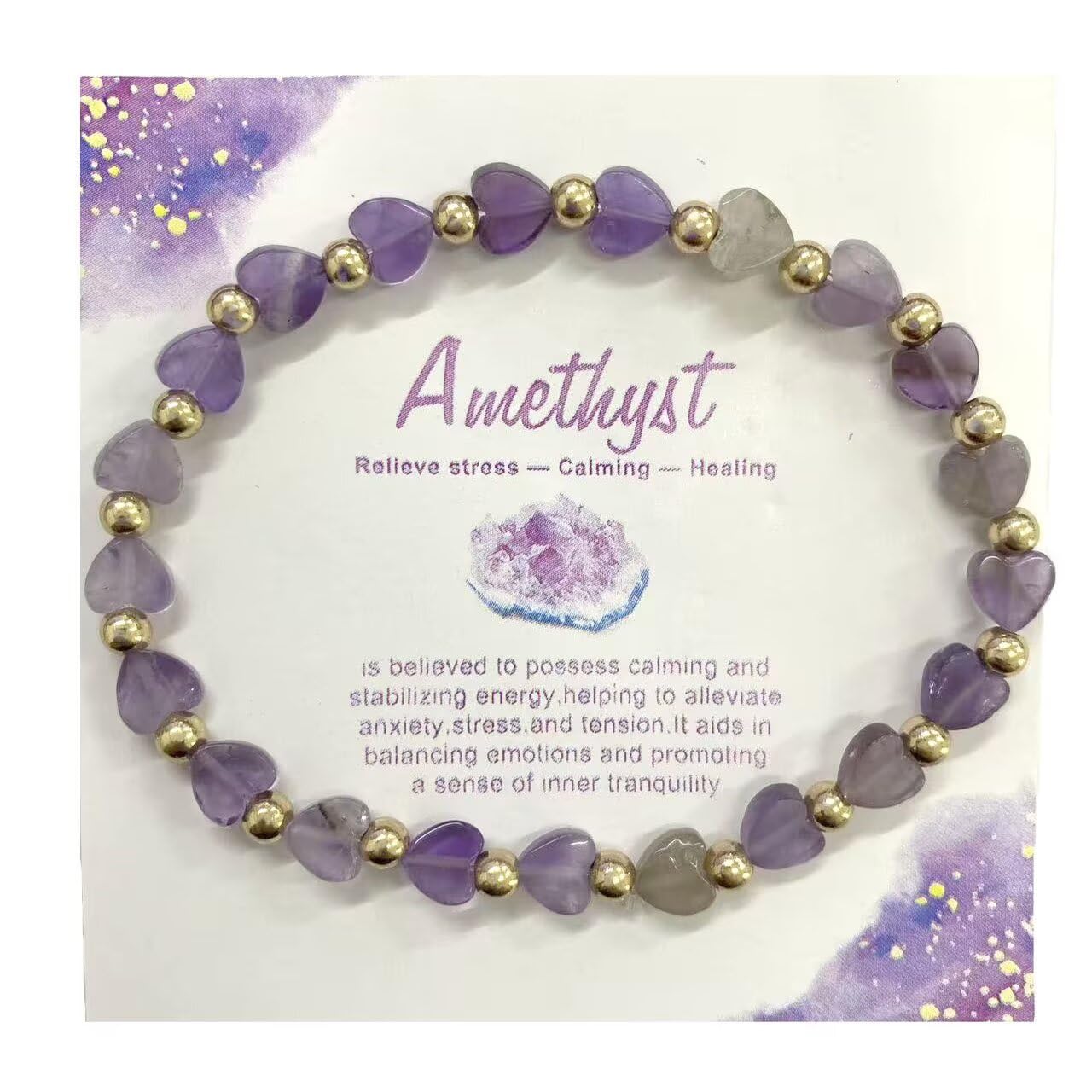 Zian Healing Crystal Stretch Bracelets for Women Men Handmade Colorful Love Heart Round Beaded Adjustable Bracelets Good Luck Yoga Chakra Stone Jewelry Gifts - Amethyst