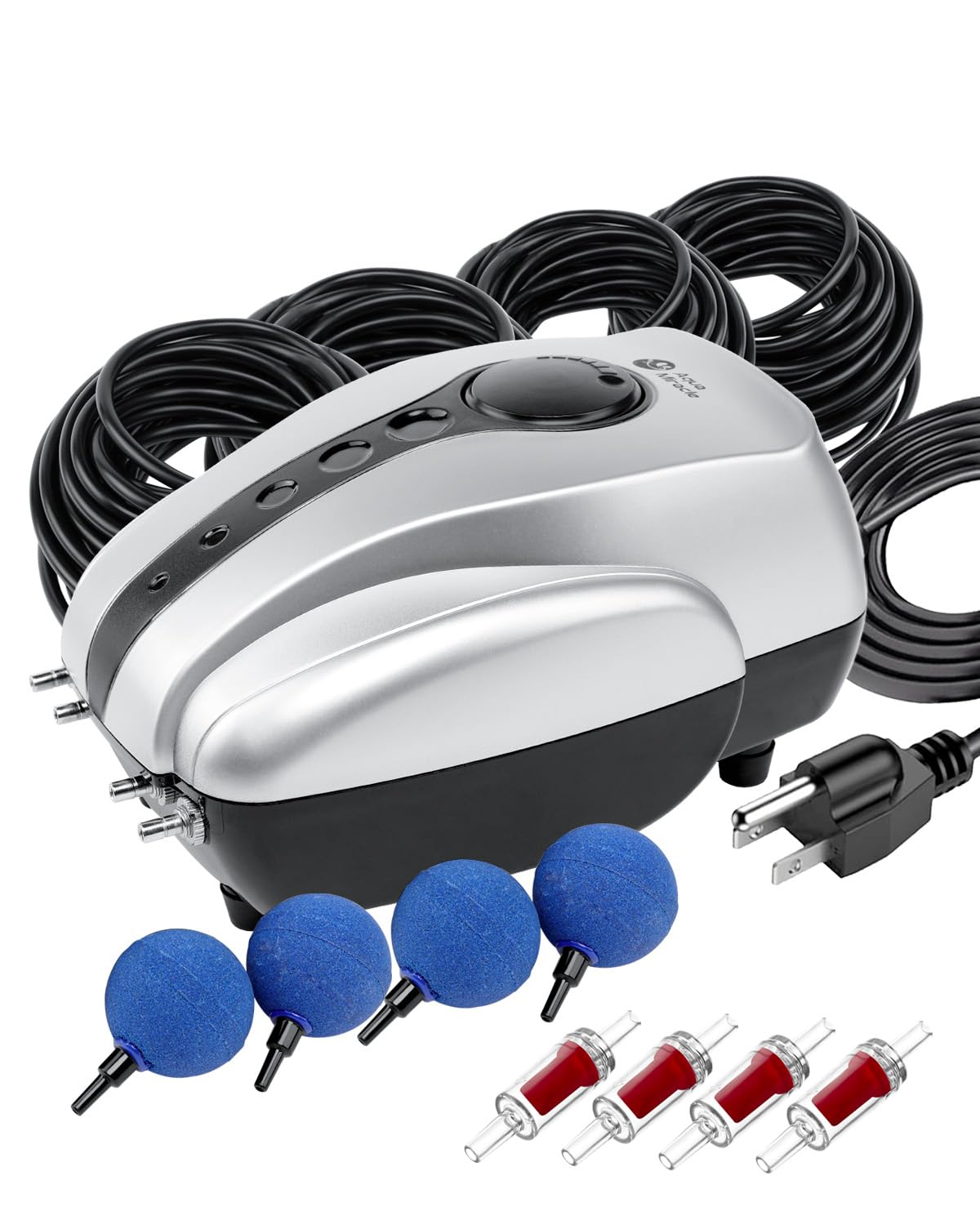 AquaMiracle All-in-One Koi Pond Aerator for Outdoor Ponds up to 2000 Gallons, Pond Air Pump Pond Aeration System with 4-Outlet Airline Tubing Air Stones Check Valves