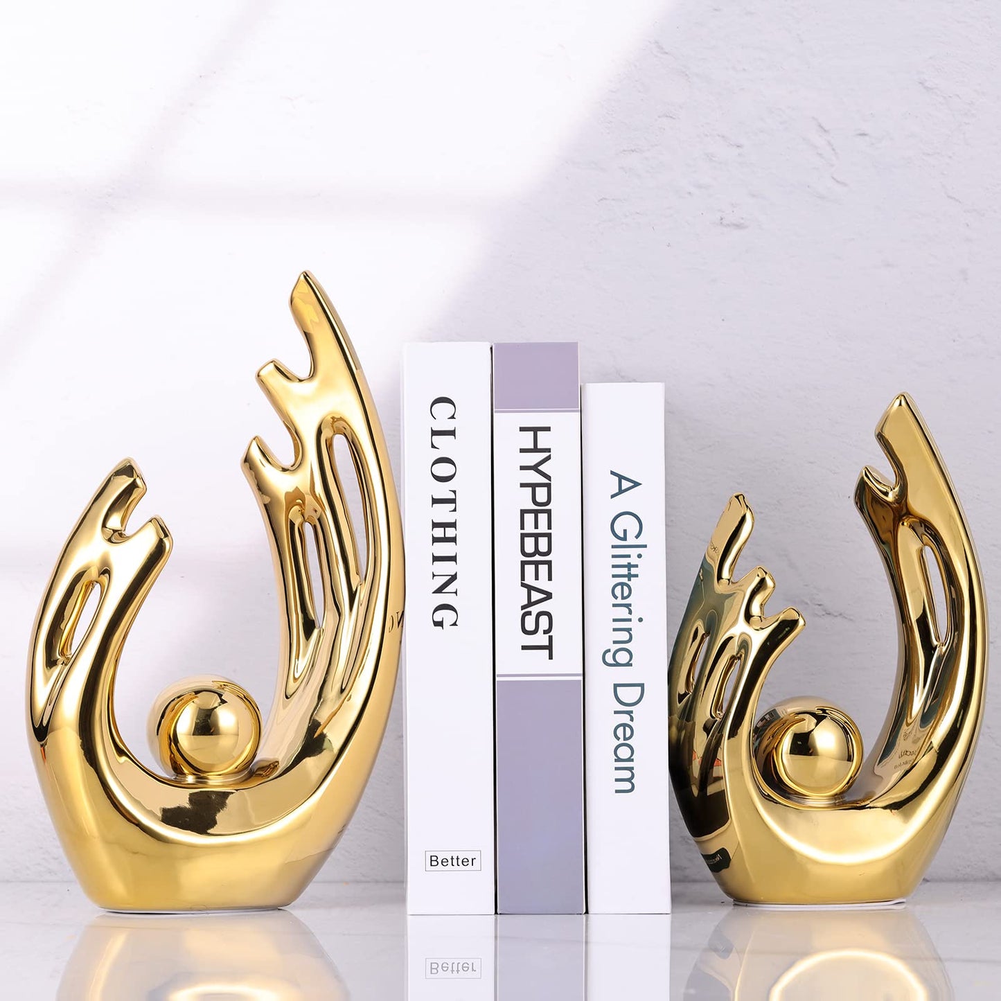 XMGZQ Home Decor Golden Ceramic Statue,Gold Decor Abstract Art Ceramic Statue,Modern Art Ceramic Statue Gold Table Decorations for Dining Room Living Room Office Centerpiece Handmade Artware Gift