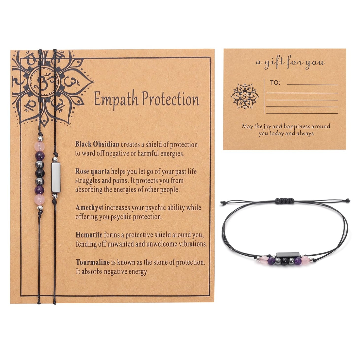 MTJAHPS Protection Bracelet, empath protection, black obsidian Crystals and Healing Stones Bracelet for Women ，Luck ，Anxiety and Stress Clam Bracelet (Empath Protection)