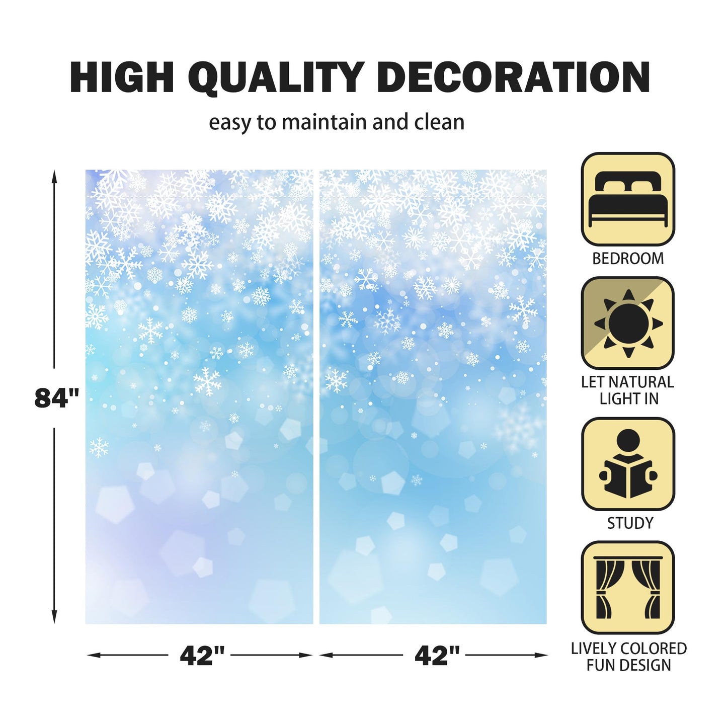 Yilinata Frozen Winter Wonderland Window Curtains for Kids Girls Snowy Landscape Snowflake Baby Living Room Bedroom Nursery Toddler Home Rod Pocket Drapes Decor 84 in x 84 in