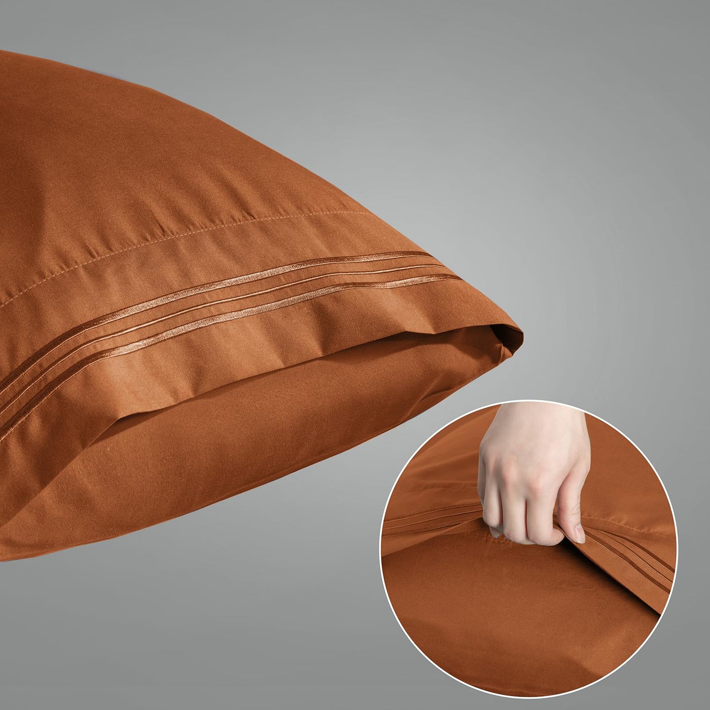 Aormenzy Microfiber Pillow Cases - Standard Size Set of 4-1800 Thread Count Ultra Soft Caramel Pumpkin Pillowcases - Wrinkle Resistant Pillow Covers with Envelope Closure - 20" x 26"