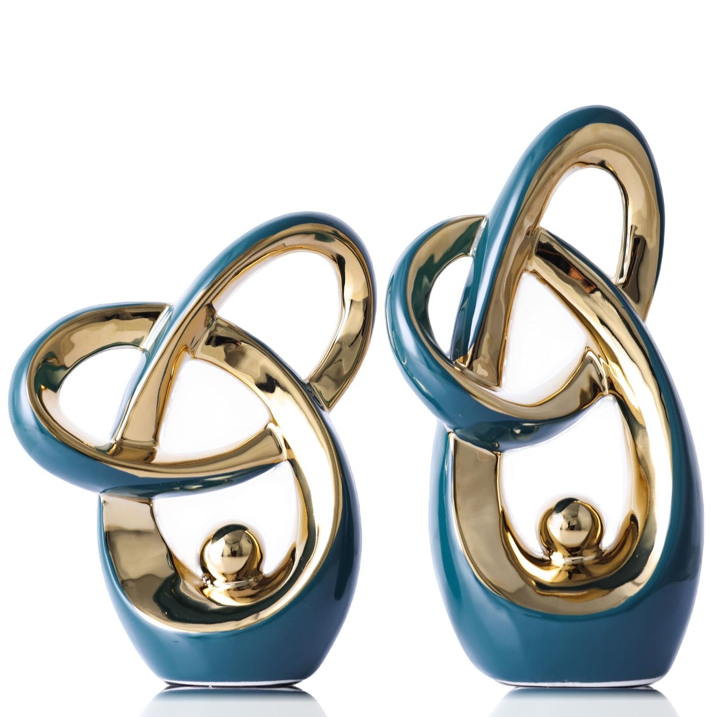 Teal Gold Modern Abstract Art Home Decor Accent,Statues Coffee Table Decor for Living Room,Table Centerpieces for Dining Room,Ceramic Sculptures and Gold Knick Knacks for TV Stand Decor (Green Gold)