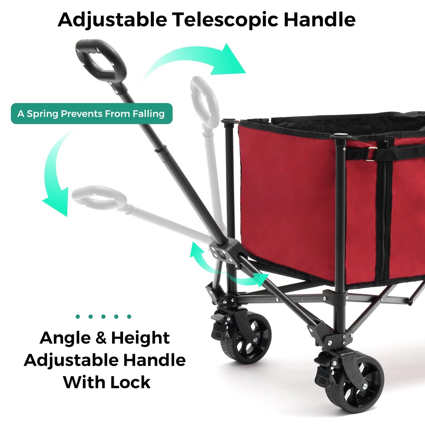 SUNNYFEEL Collapsible Wagon Cart, 200LBS Capacity Foldable Camping Cart with Wheels, Adjustable Handle， Lightweight Wagon for Shopping, Garden，Beach & Pet Use
