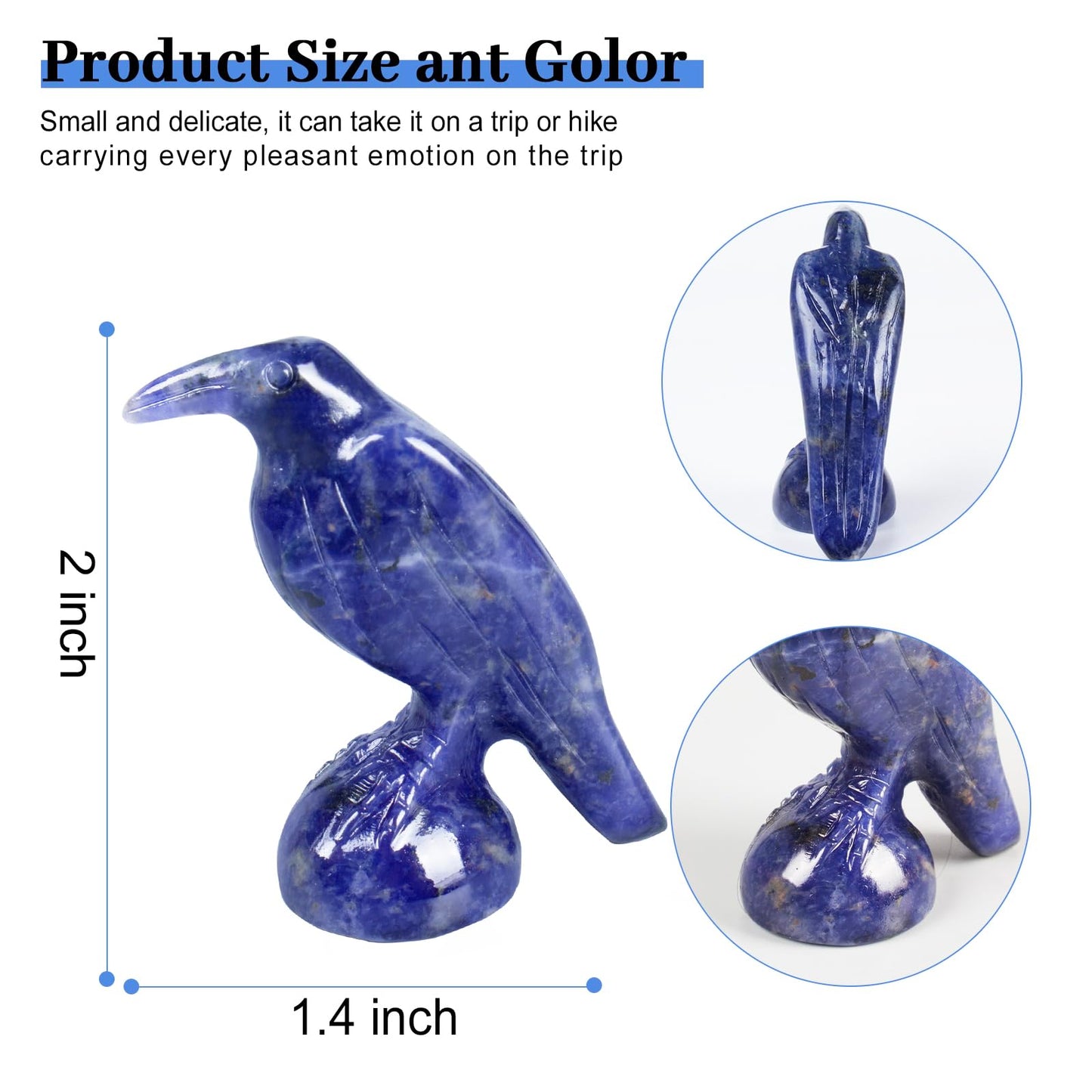 QLRSUXN Natural Blue Sodalite Raven Figurines,2 Inch Healing Crystal Animal Statues,Lucky Guardian Pocket Crow Figurines as Women’s Gifts,Raven Statues for Office Home Decor and Ornament.