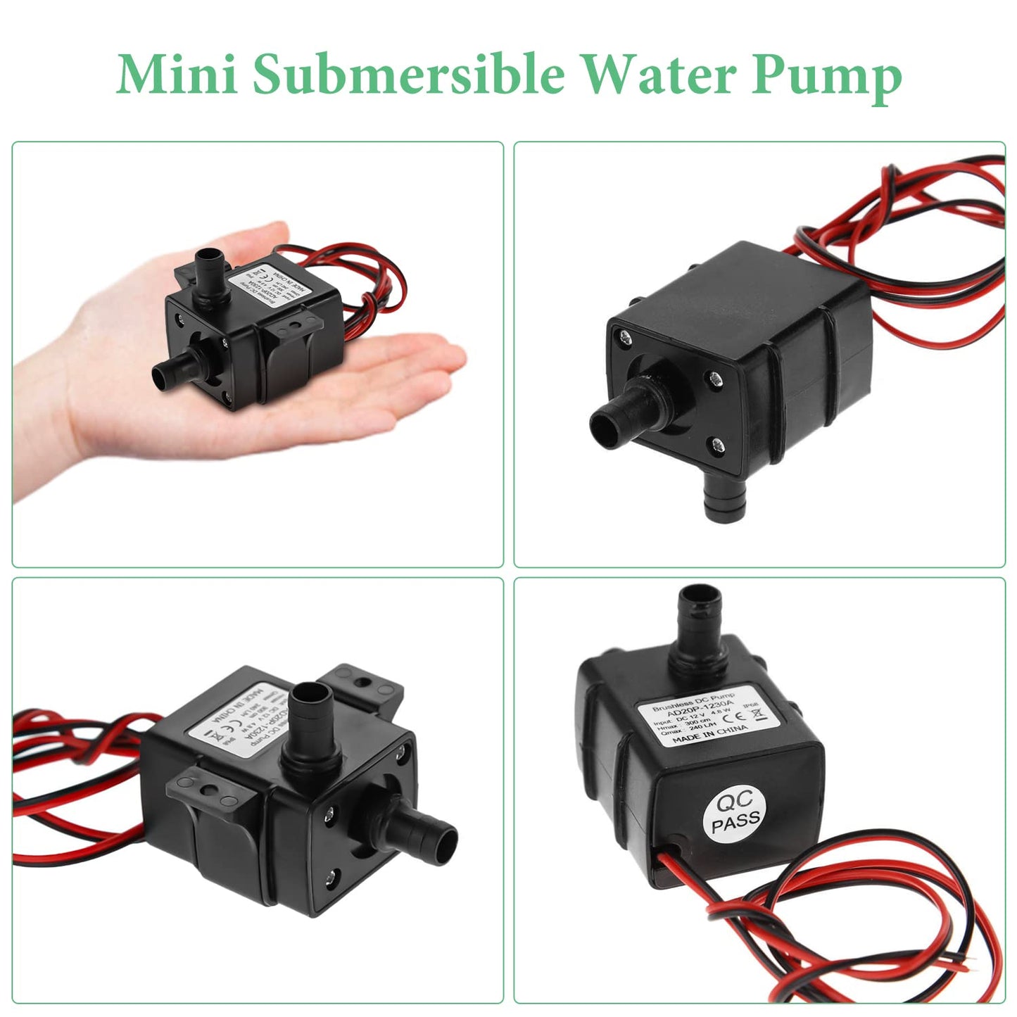 12V DC 63 GPH Water Pump, Aideepen 3M 12v Small Water Pump 240L/ H submersible Brushless Motor for Aquariums, Fish Tank, Pond, Fountains(2-PACK)