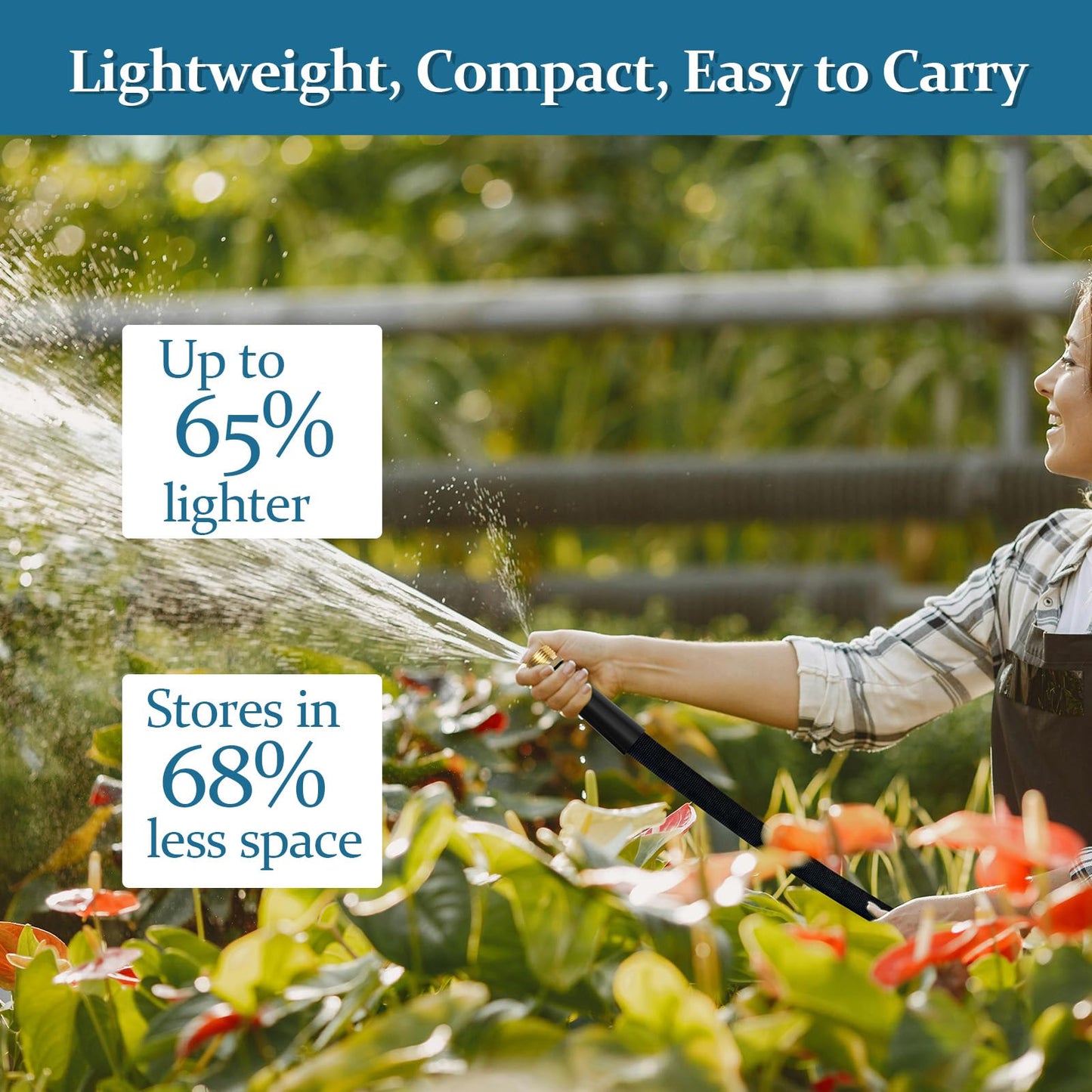 Gnimihz Garden Hose 50ft, Made of TPE(Not PVC), Ultra-Light & Flexible Water Hose with Solid Brass Fittings, Non-Shrinking, Easy to Storage, Drinking Water Safe Material, All-weather, Black, Newbox