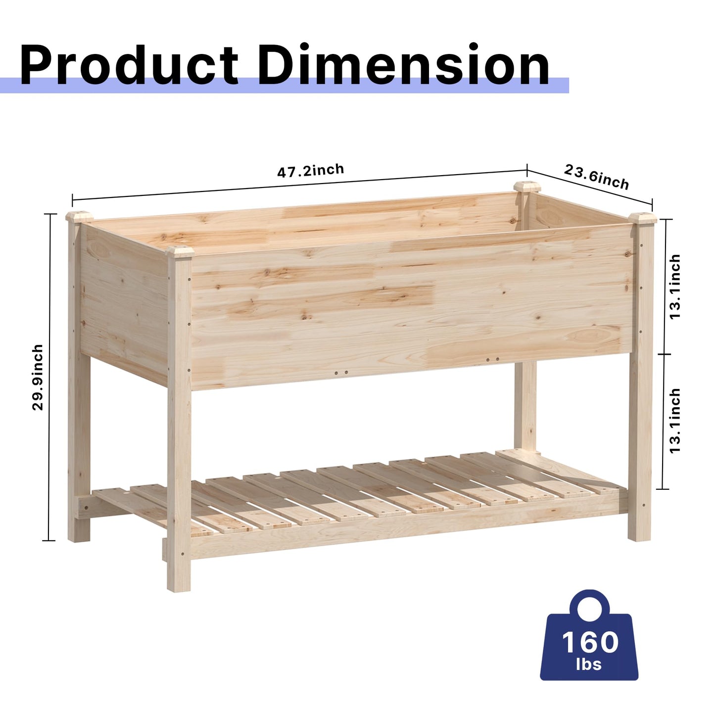 Gotland Raised Garden Bed with Legs, Raised Beds for Gardening with Storage Shelf Bed Liner Drainage Holes, Wooden Planter Raised Beds, Raised Planter Box for Backyard, Patio, Balcony, Natural