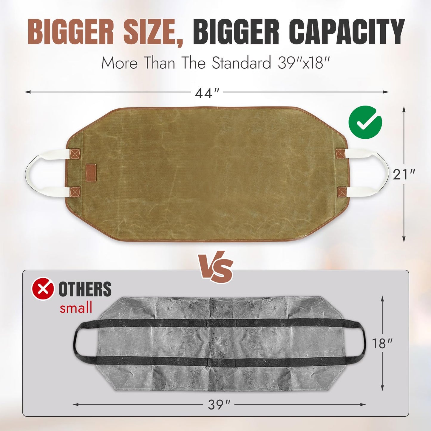 INNO STAGE Canvas Log Carrier Bag,Durable Wood Tote,Fireplace Stove Accessories,Extra Large Firewood Holder with Handles for Camping (44" L x 21" W-Khaki)