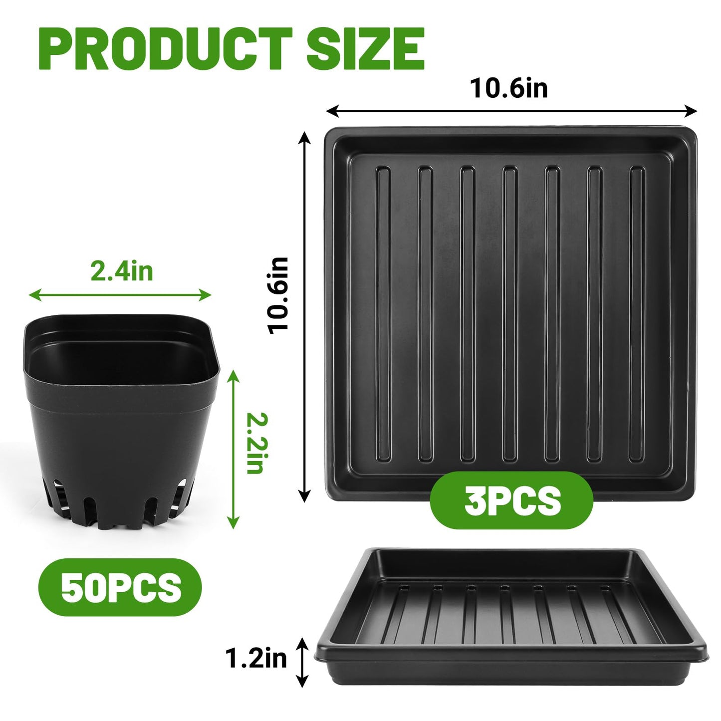 warmfarm Thick Seedling Trays 3 Pics with 50 Pics Easy-to-Remove Nursery Pots, Durable Trays for Seed Starting, Propagation, and Microgreens