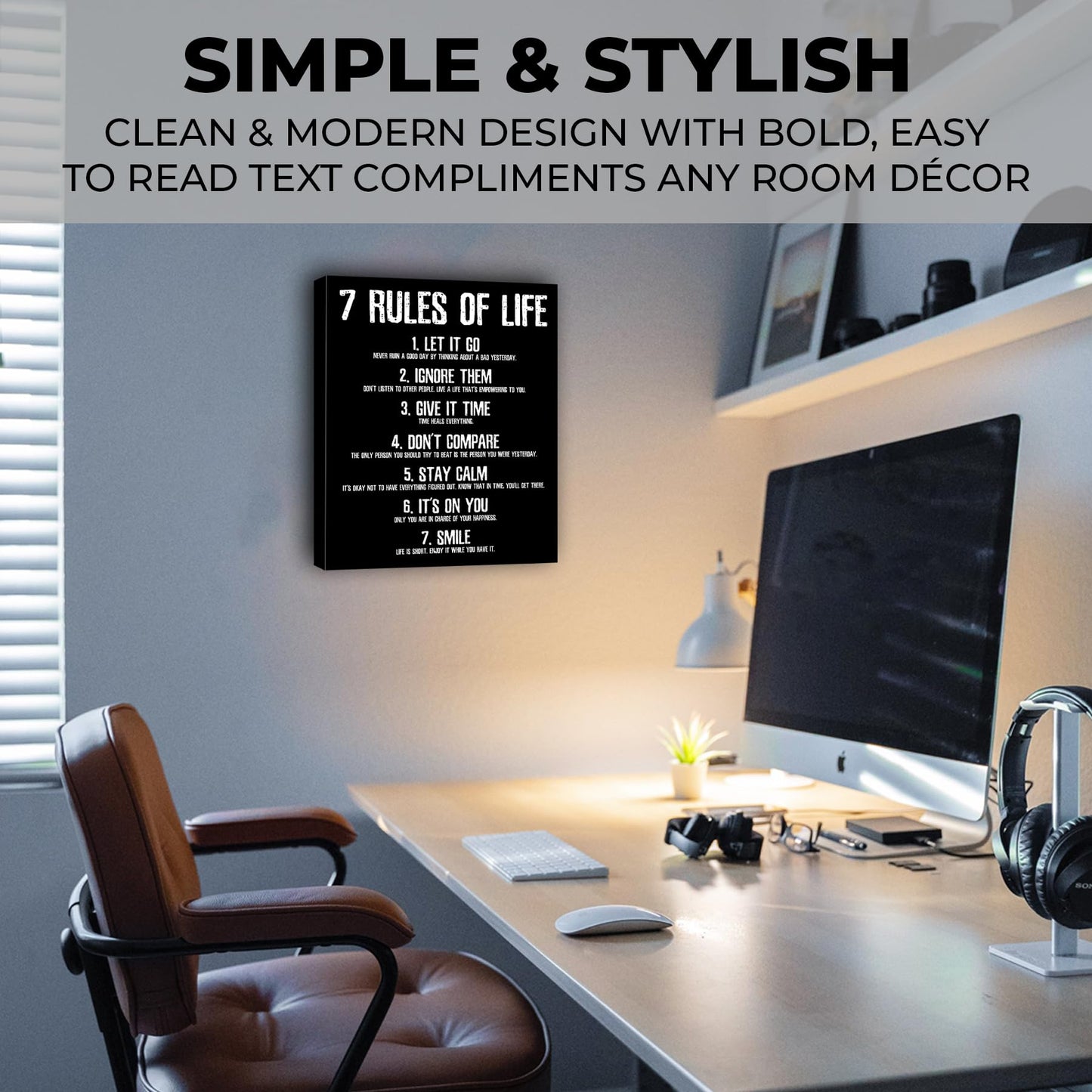 HoneyKICK Motivation Poster 7 Rules Of Life 11 x 14 In Unframed Cardstock, Minimalist Black And White Motivational Wall Art, Inspirational Posters And Motivational Posters For Office, or Home
