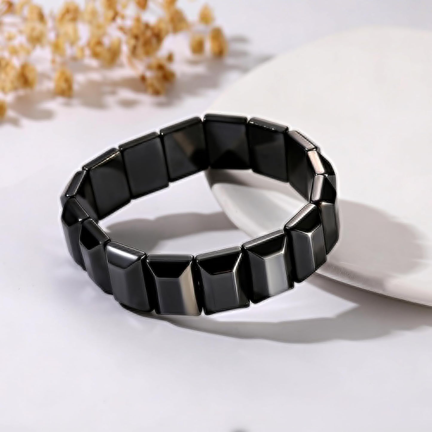 DONYUDE Hematite Bracelet for Men Black Natural Hematite to Reclaim Energy Confidence Elastic Crystal Bracelets Motivational Gift Unleash Your Inner Strength Birthday Gifts Jewelry
