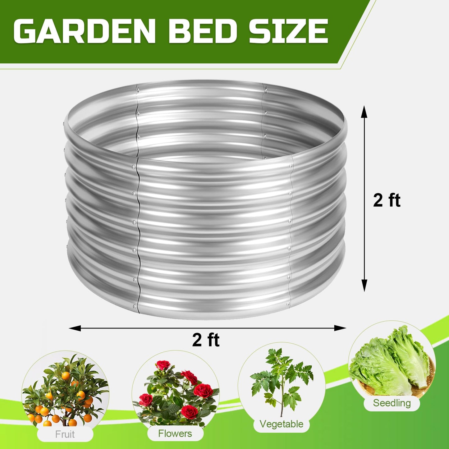AHEONLAR 3PCS 2x2x2FT Galvanized Raised Garden Bed Kit Round Metal Flower Box Large Planter Raised Beds Outdoor Garden for Planting,Fruit,Herb Silver