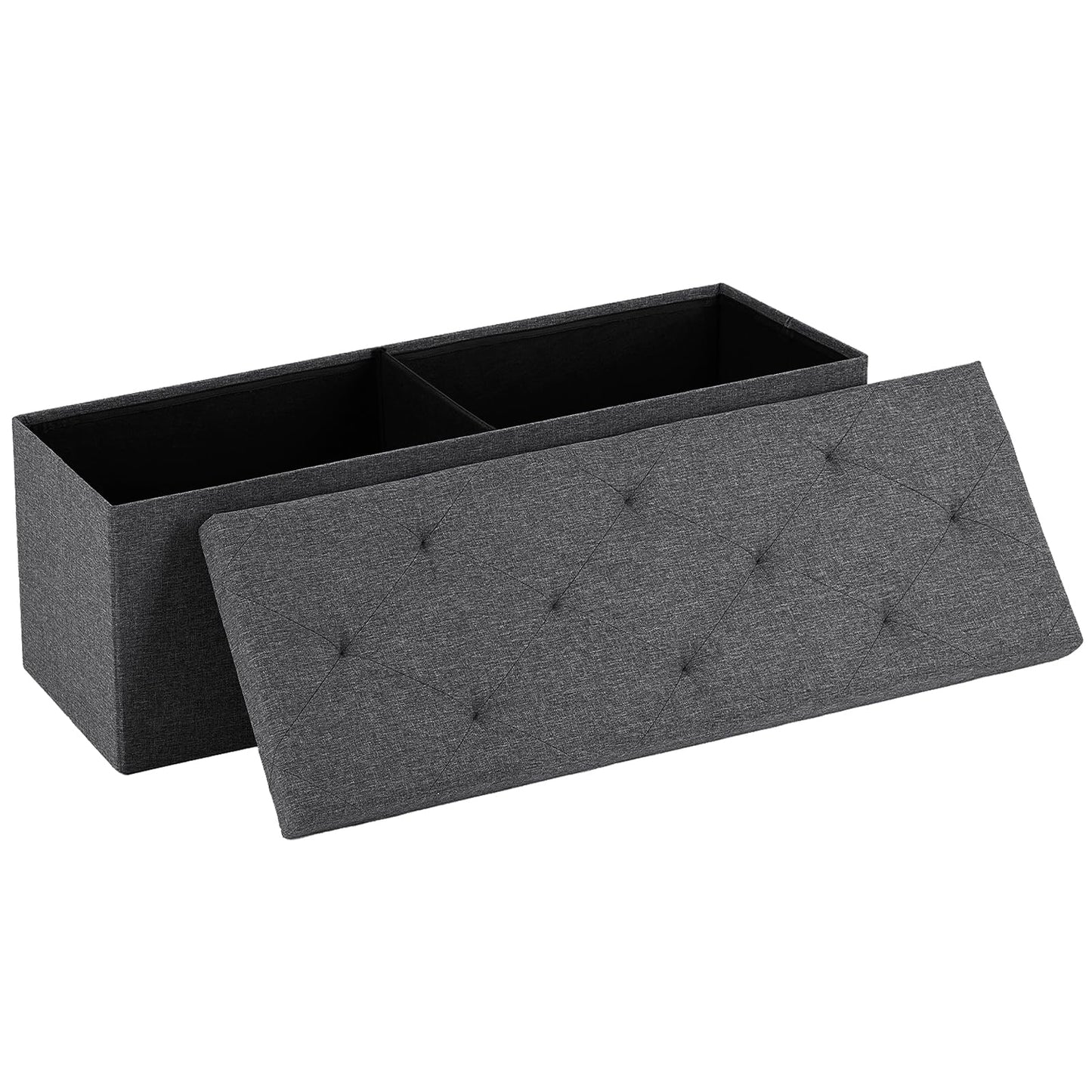 DUMOS 43in Storage Ottoman Bench, Storage Chest, End of Bed Foot Rest Stool with Padded Seat, Bedroom Bench for Living Room, Support 660lbs, Grey