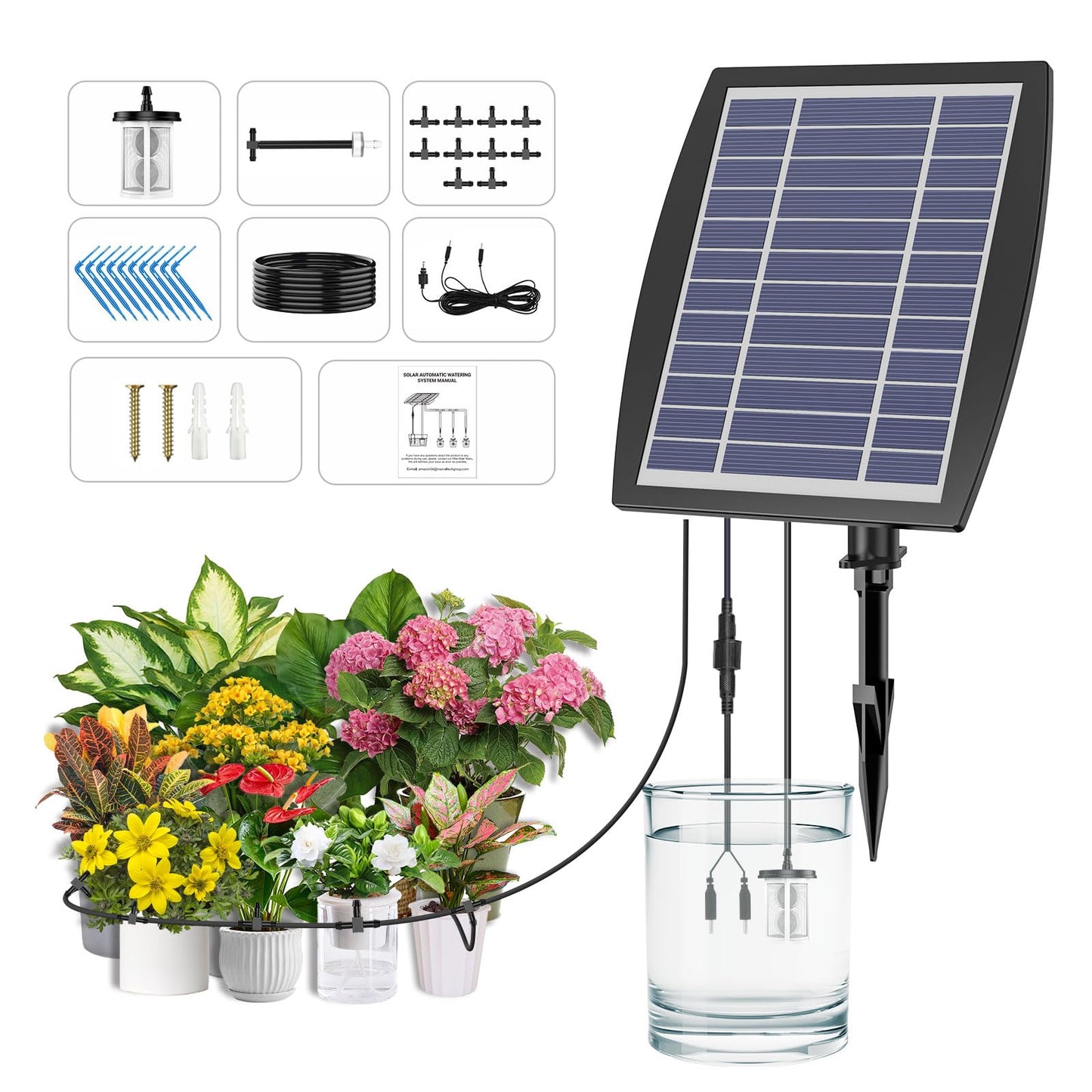 OHYEAHSPIN Solar Drip Irrigation System - Supports 20-30 Pots, 12 Timing Modes - Drip Irrigation Kit,Automatic Plant Garden Watering System for Outdoor Plants,Garden, and Potted Plants