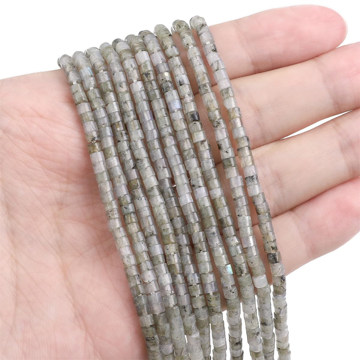 BEADIA Natural Spectrolite Spacer Beads Caps Flat Round Loose Beads for Beading Jewelry Making 3mmx2mm 38cm