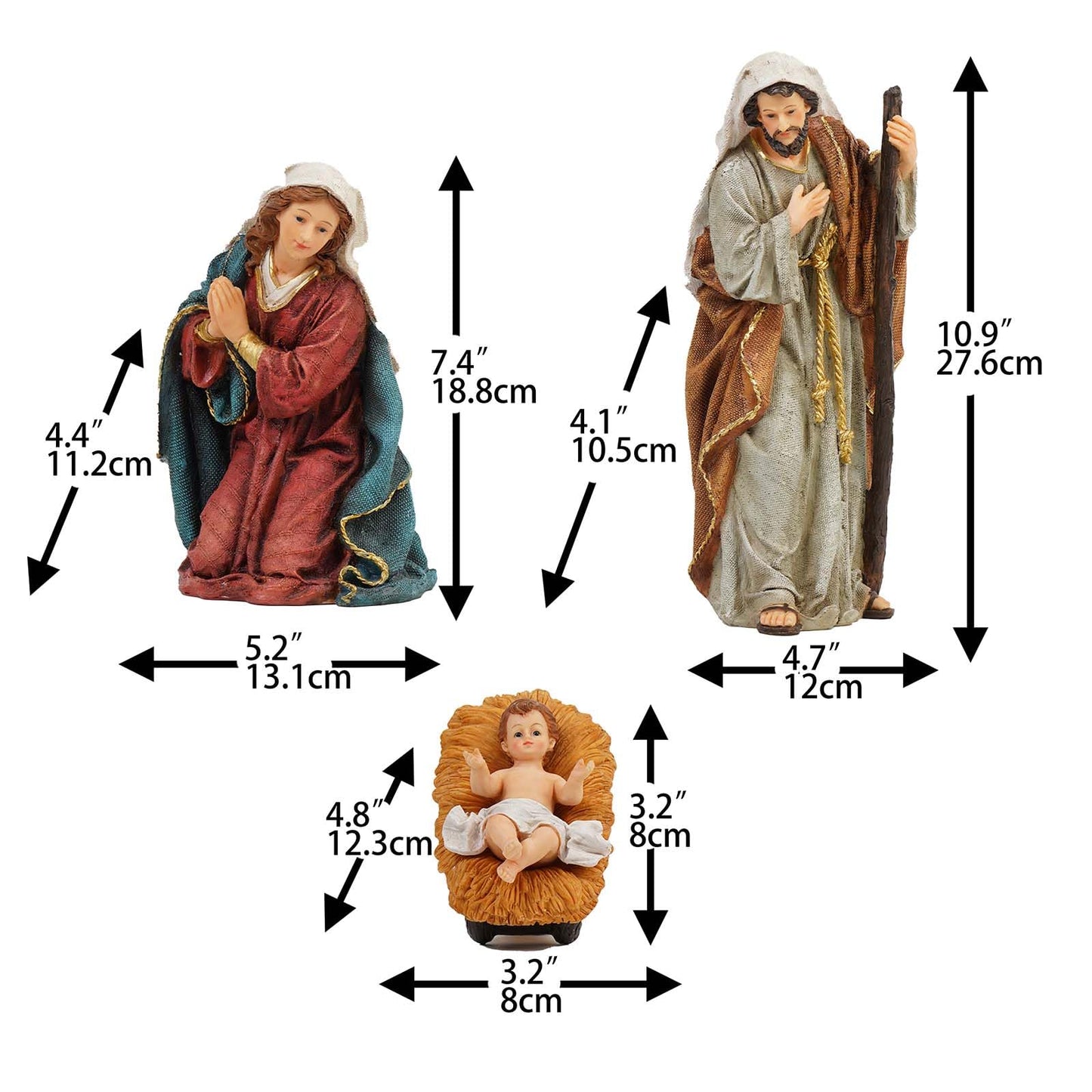 Zayton Nativity Set Christmas Indoor 12 Pcs 12 Inch Scene Statue Figurines Jesus Manger Crib Ornament Church Xmas Home Catholic Religious Decoration