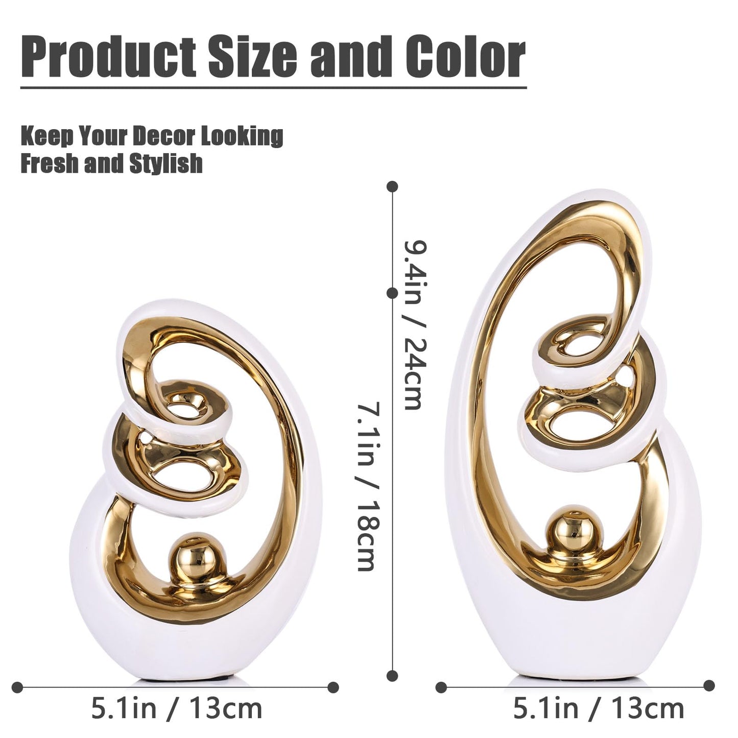 GAOSHENG Modern Abstract Porcelain Sculpture, White Gold Show Piece for Home, Knick Knacks for Decor, Tv Stand Centerpiece