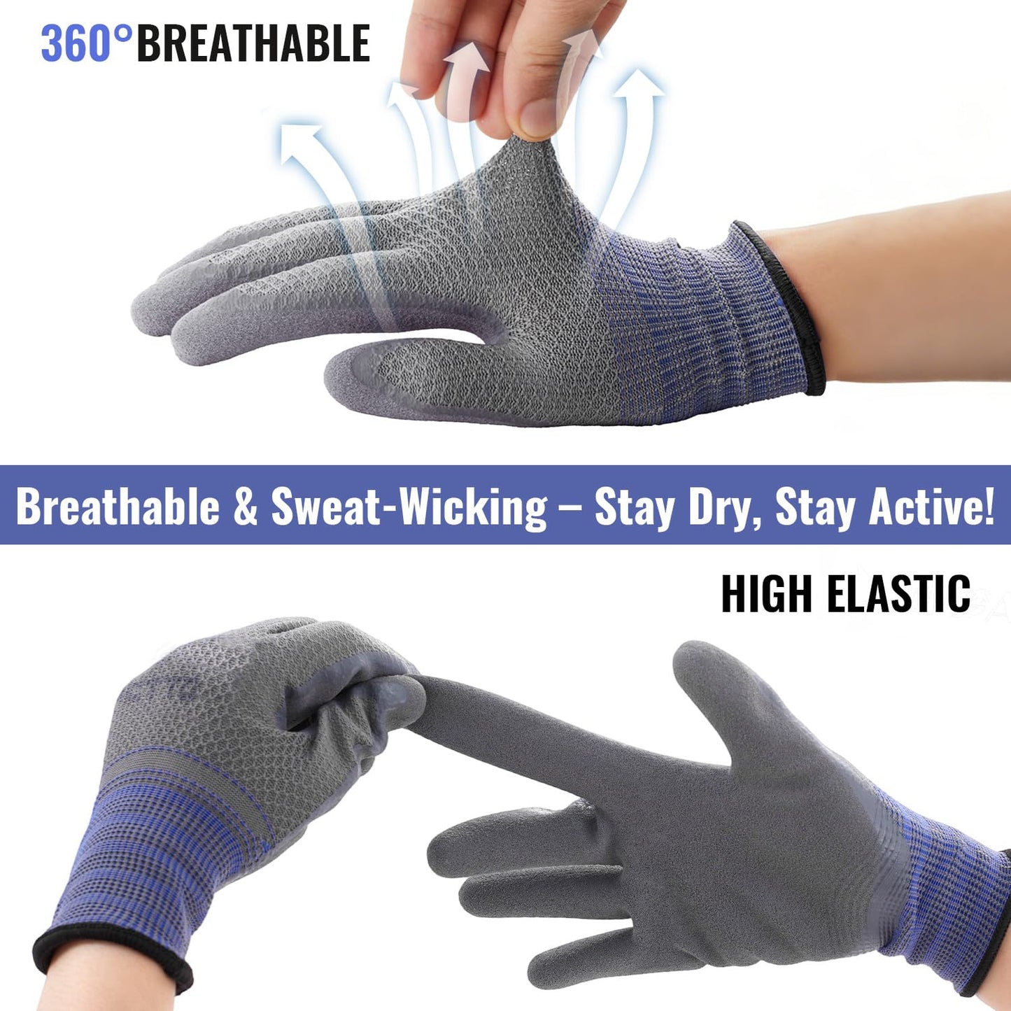 FCTTD Gardening Gloves for Men 3 Pairs, Garden Gloves for Pruning Flower Rose, Weeding, Digging, Raking, Flower gloves with Rubber coating (Medium, Grey)
