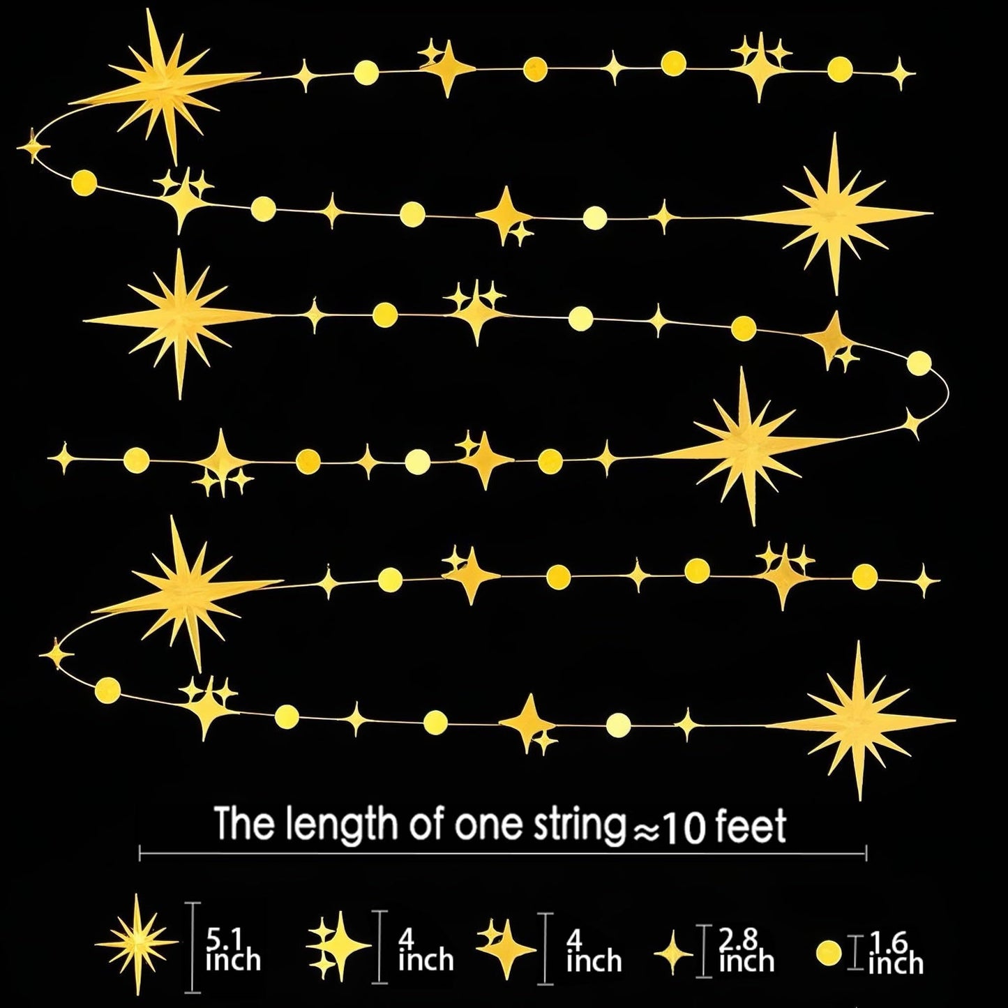 Glitter Gold Star Circle Dot Garland 30 Feet Twinkle Gold Star Circle Dot Ceiling Hanging Banner Backdrop for Birthday Wedding Baby Shower Graduation Disco Party Decorations