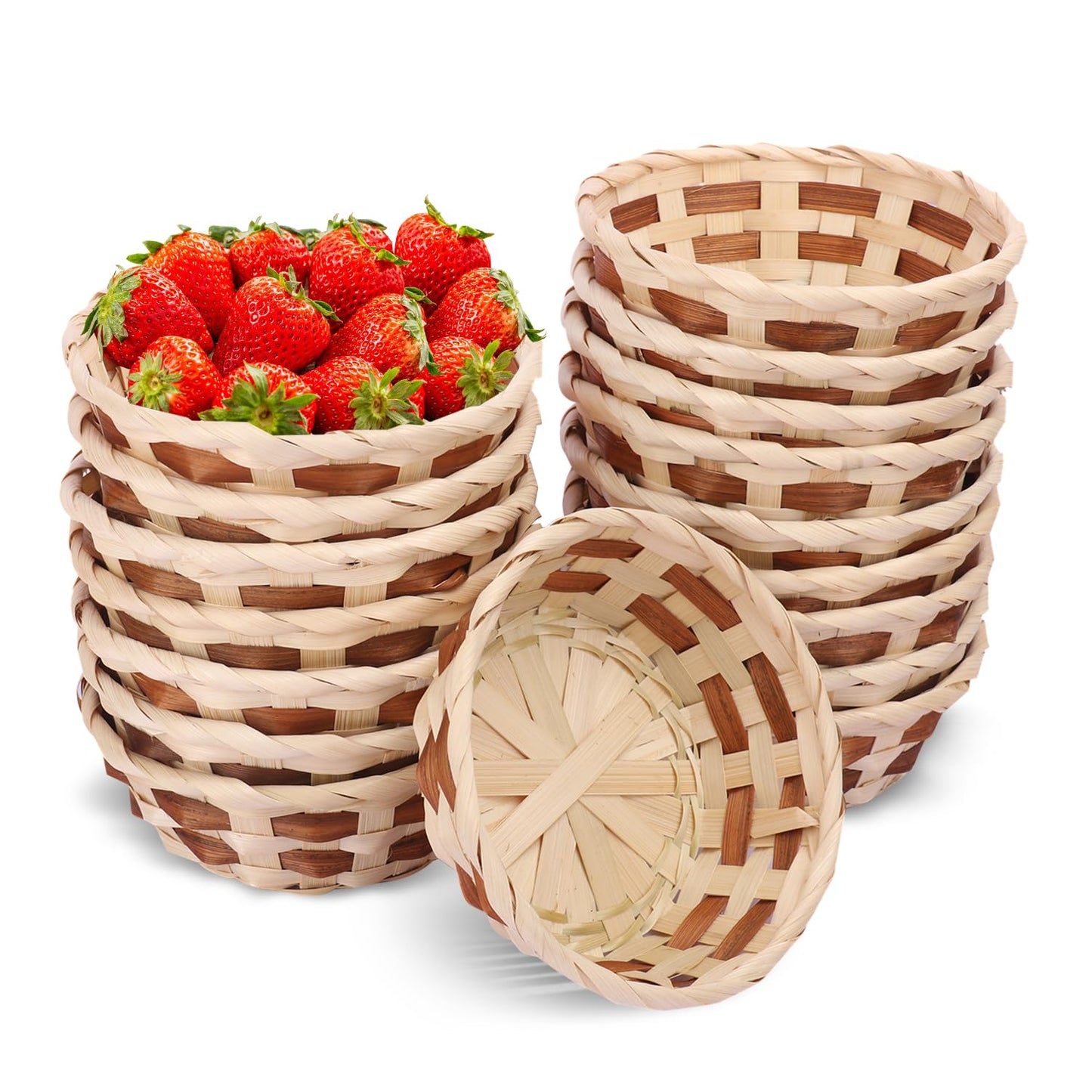 20 Pack Bamboo Bread Basket, 6.5 Inch Round Gift Baskets, Woven Fruit Baskets, Food Serving Baskets, Food Storage Basket for Kitchen Restaurant or Decor and more, by GNIEMCKIN