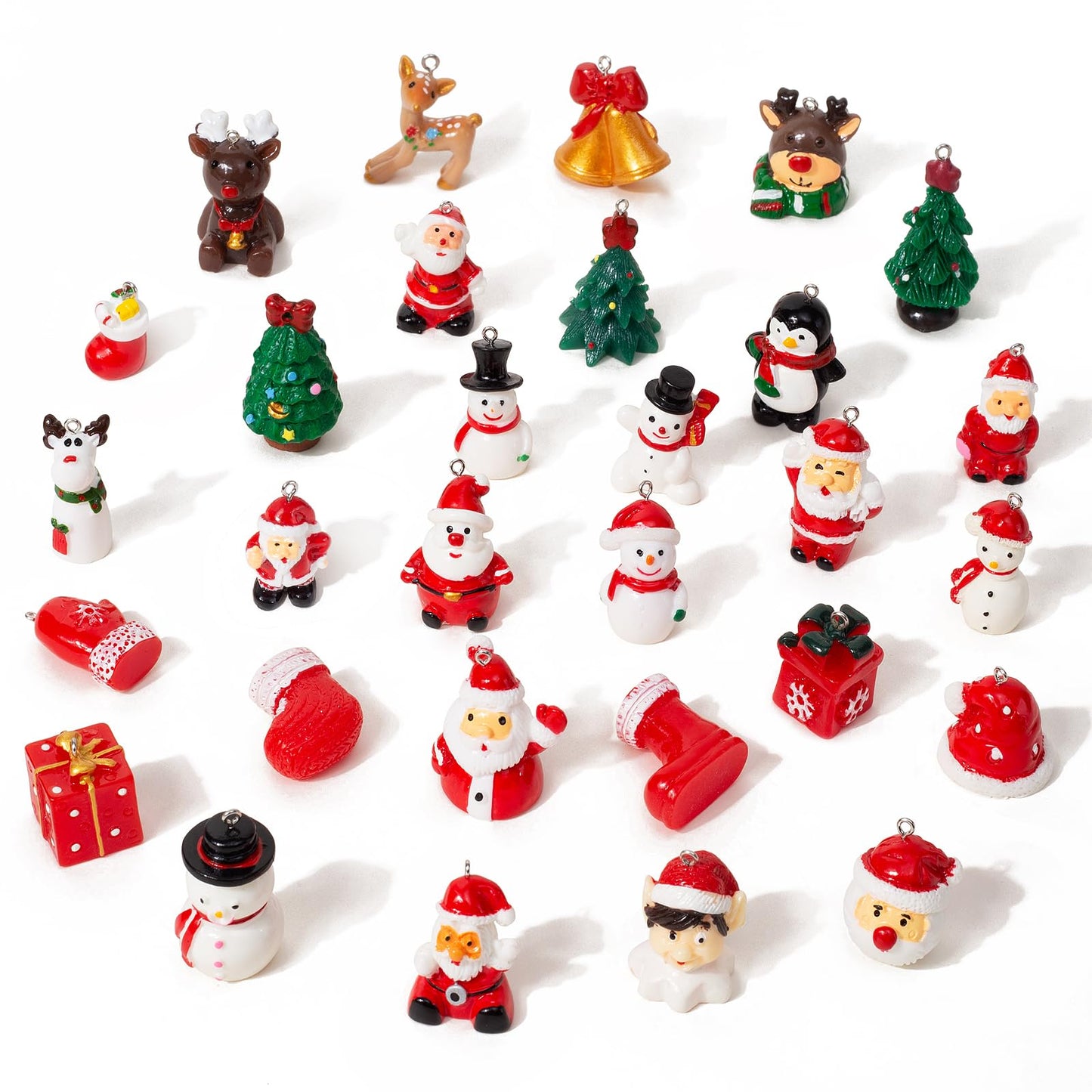 30PCS 3D Mini Christmas Ornaments, Tiny Resin Christmas Ornament for Small Tree, Well-Crafted Small Miniature Christmas Tree Ornaments with Gold Hanger String