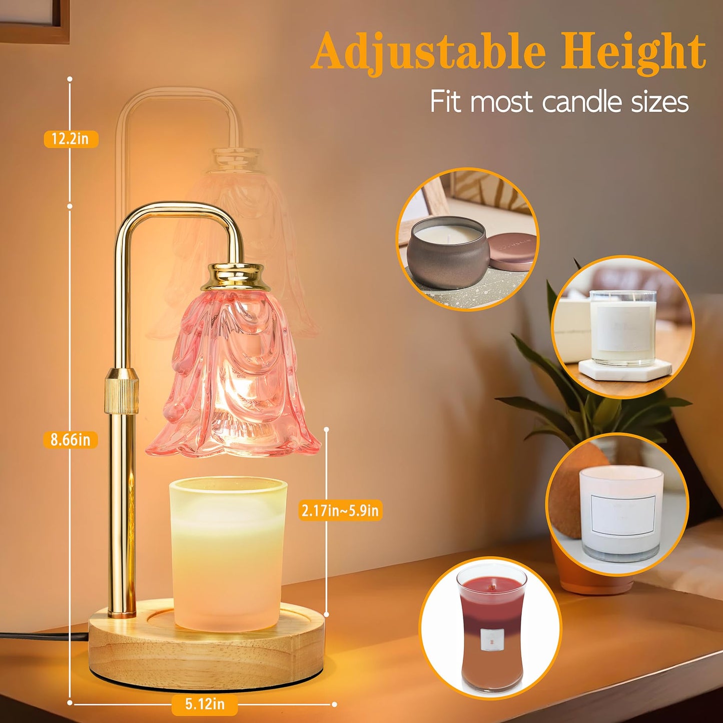 Candle Warmer Lamp with Timer Dimmer, Adjustable Height Pink Tulip Candle Wax Warmer, Christmas Birthday Gift for Mom Women,House Warming Gifts for New Home Bedroom Decor,Flower Pink