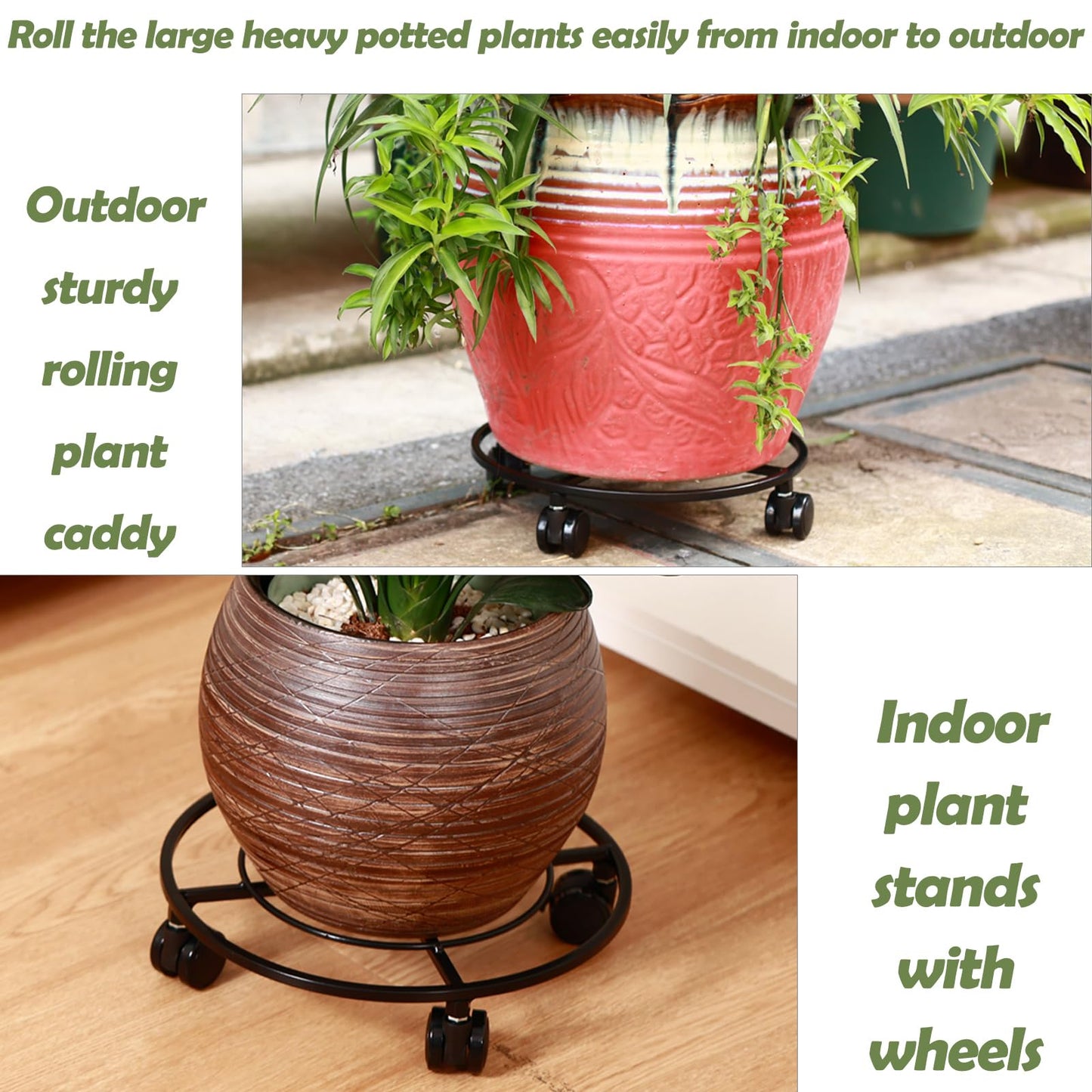 Planterhoma 3 Packs Large Metal Plant Caddy 13.5" Heavy-duty Plant Dolly with Wheels Iron Rolling Plant Stand with Casters Indoor Outdoor Plant Pot Movers Rollers Coaster Trolley, Black